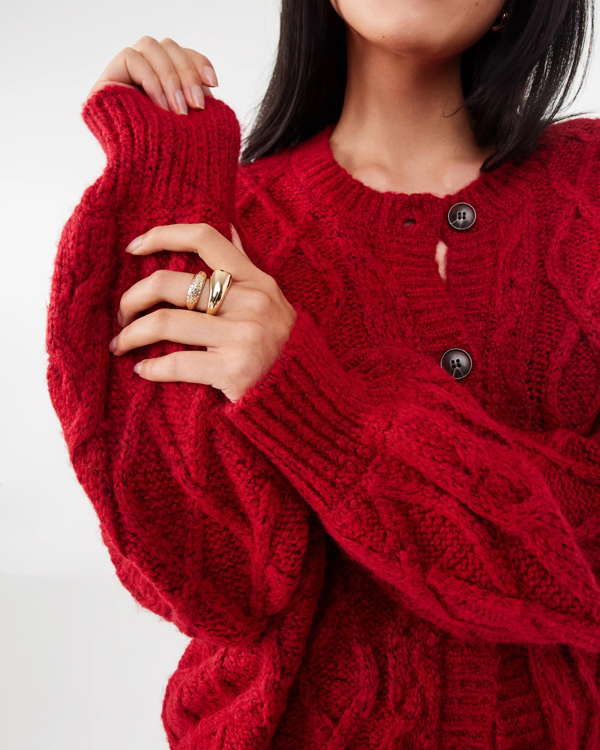 11 Cable Cardigan Spice Red, 11 of 11