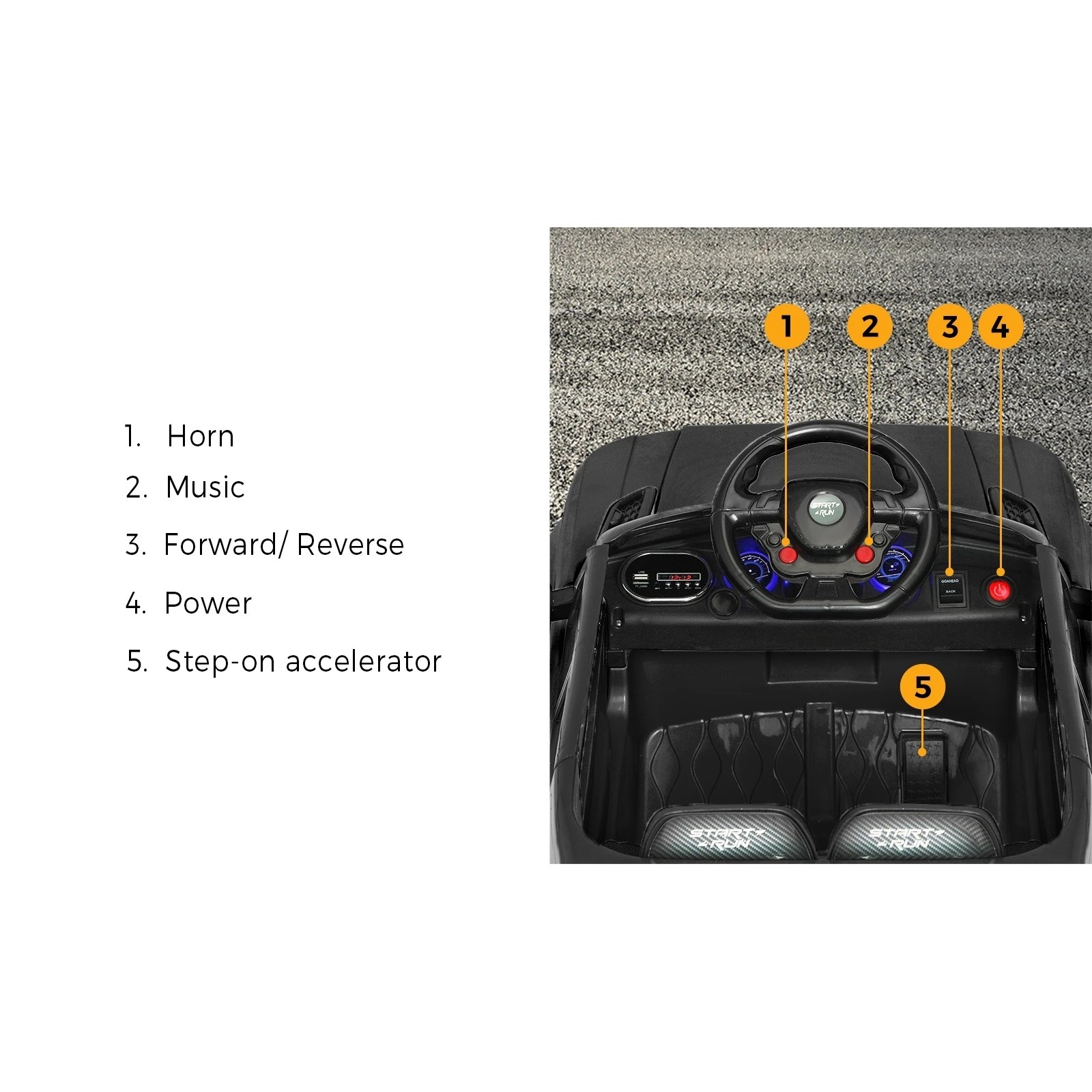 5 Mazam Ride On Car Electric Vehicle Toy Remote Cars Kids Gift Mp3 Led Light 12v
 - Black, 5 of 10