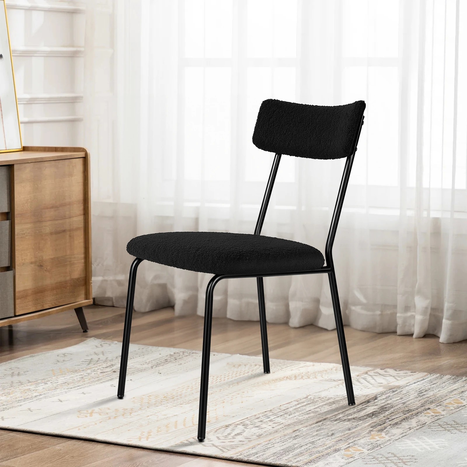 8 Alfordson 4x Dining Chairs Accent Kitchen Lounge Rectangular Back Sherpa - Black, 8 of 9