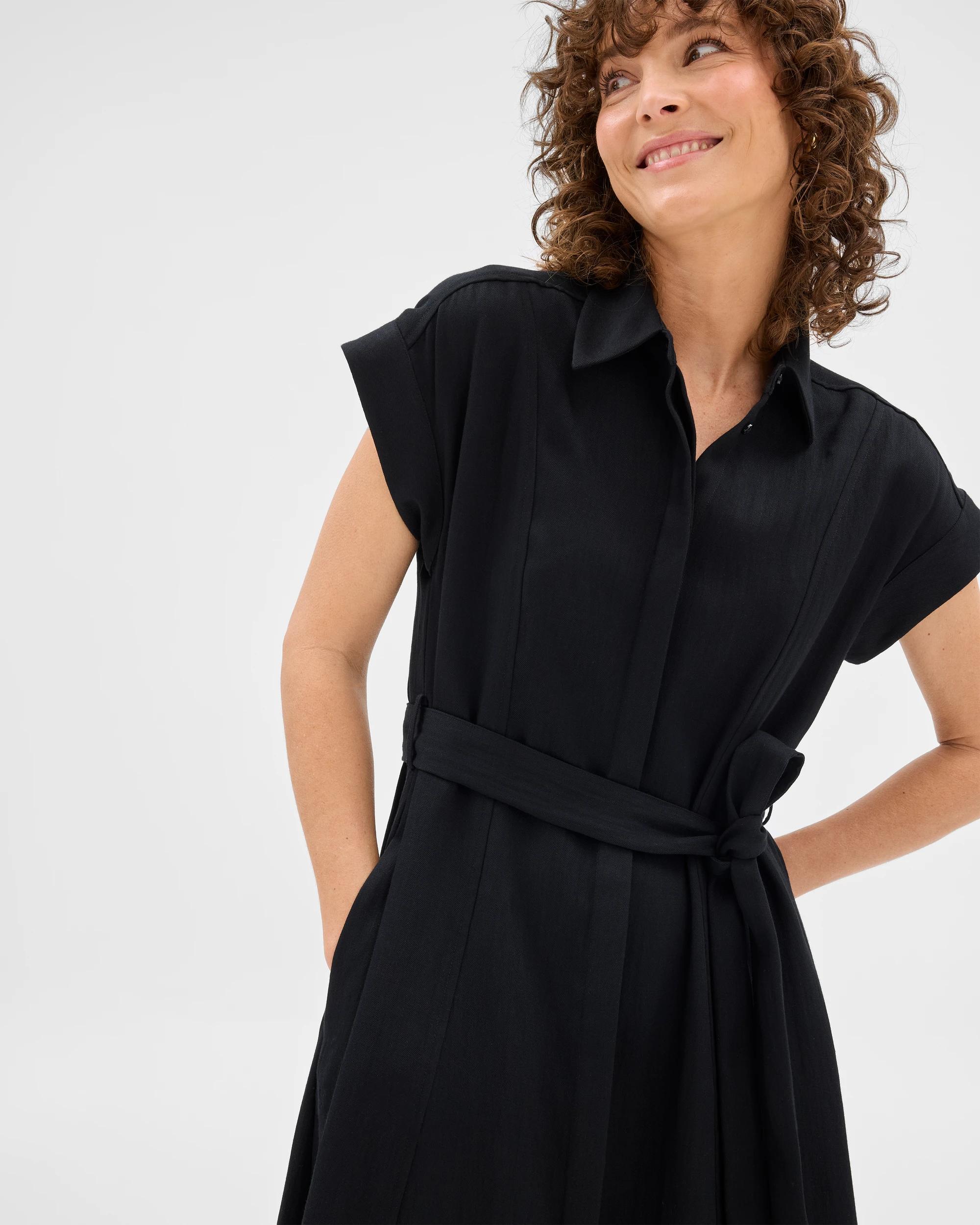 3 Summer Twill Midi Shirt Dress - Preview BLACK, 3 of 7