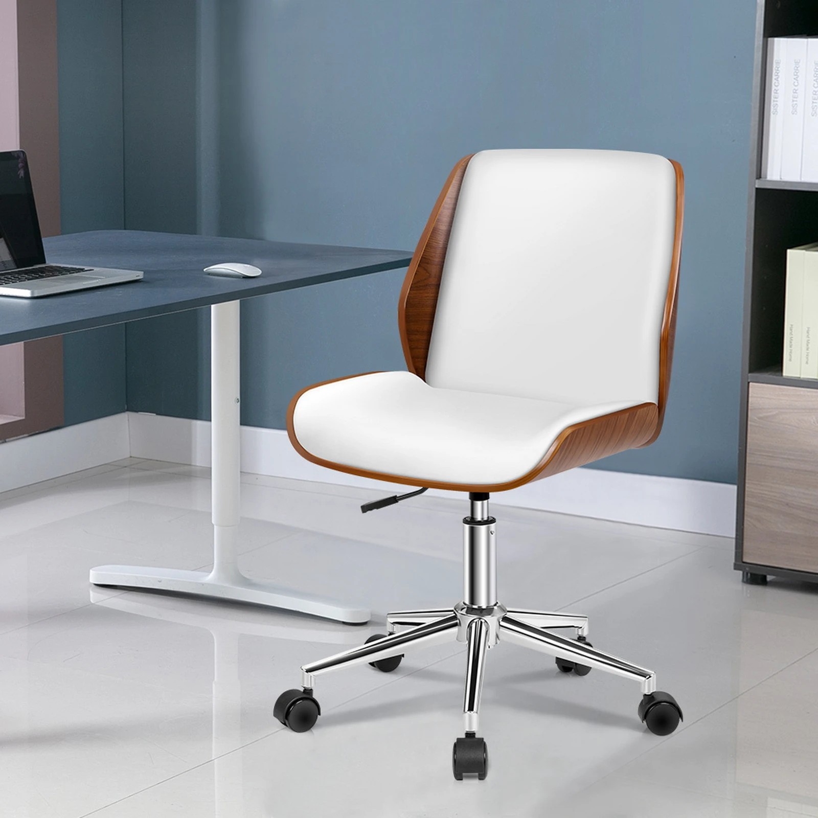 10 Alfordson Wooden Office Chair Computer Chairs Home Seat PU Leather - White, 10 of 10