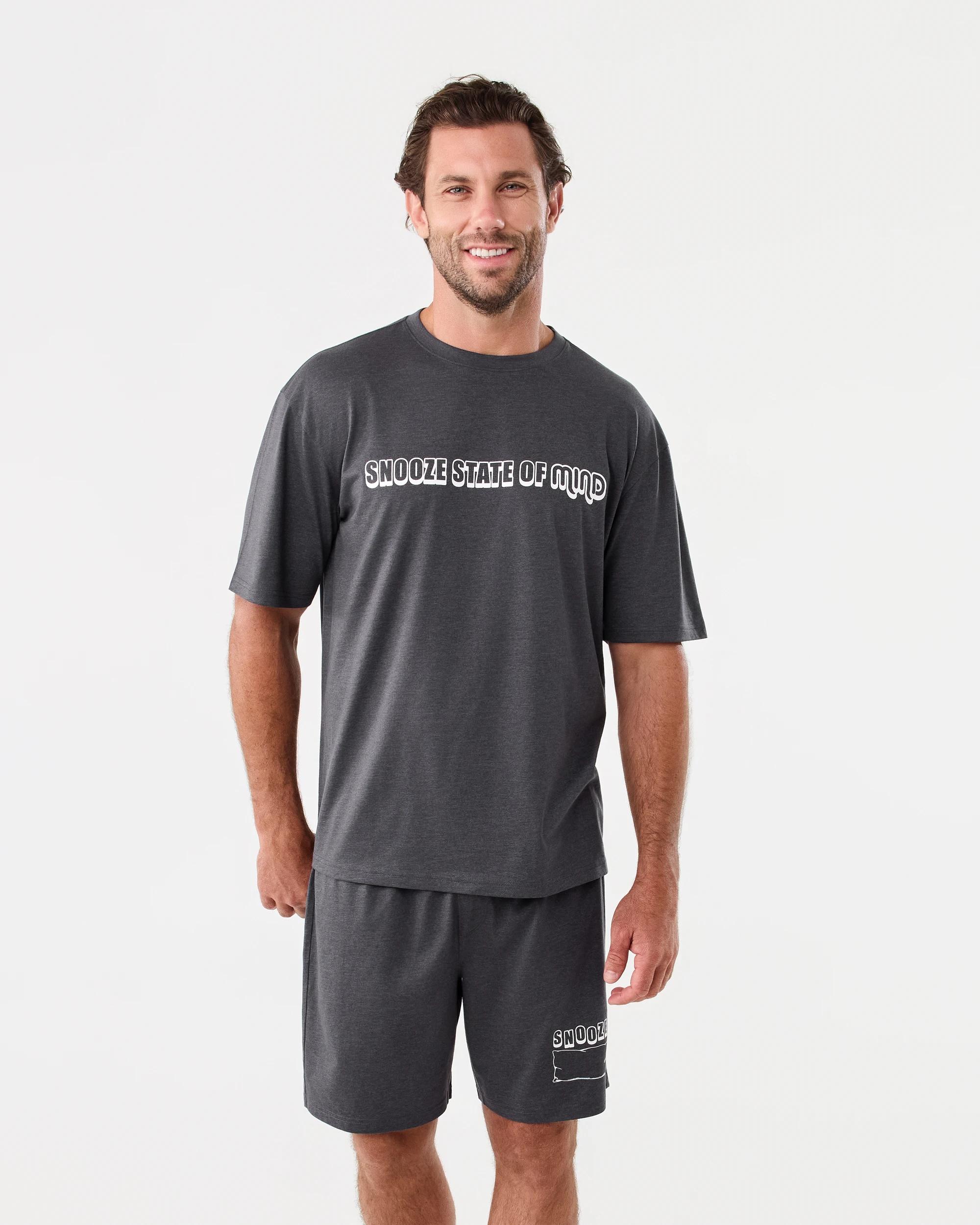 1 Short Sleeve Print Shorts Pyjama Set Gry Snooze, 1 of 9