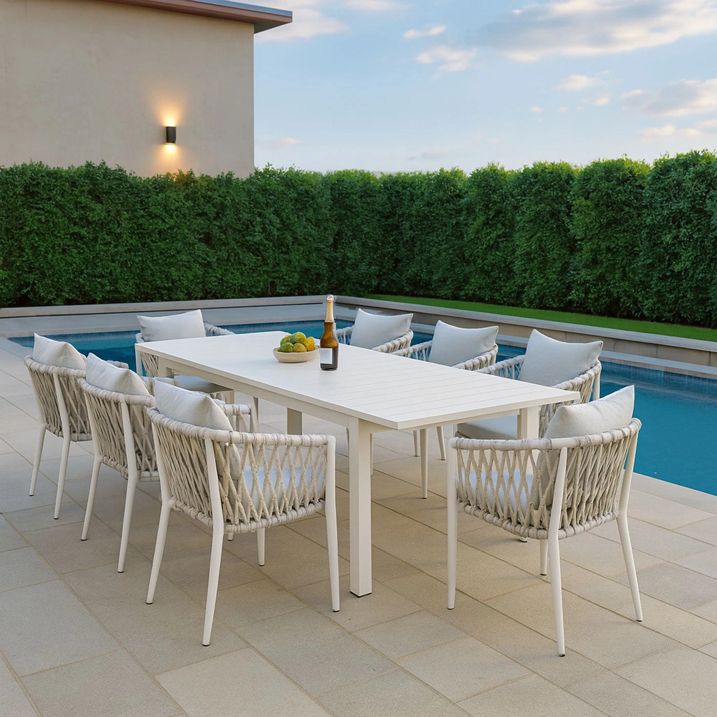 2 Moda Living Mornington 9-Piece White Aluminium Outdoor Dining Set - Light Grey Cushion - White, 2 of 10