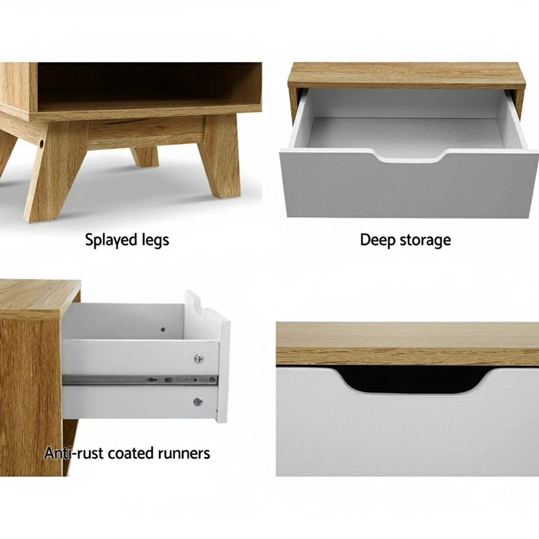 3 Artiss Bedside Table 1 Drawer with Shelf - IKER  & Oak - Multi, 3 of 7