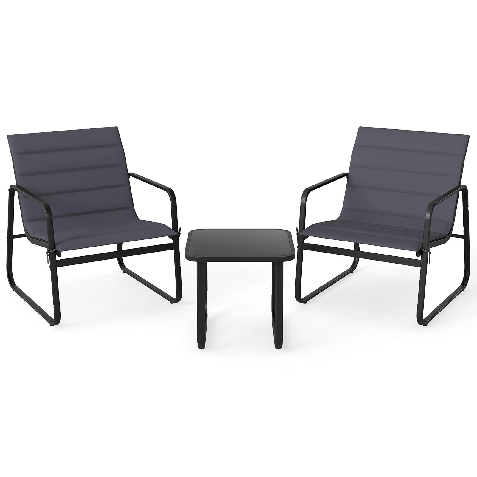 1 Costway 3PCS Bistro Set Outdoor Furniture Setting Patio Tempered Glass Side Table & 2 Chairs - Grey, 1 of 1