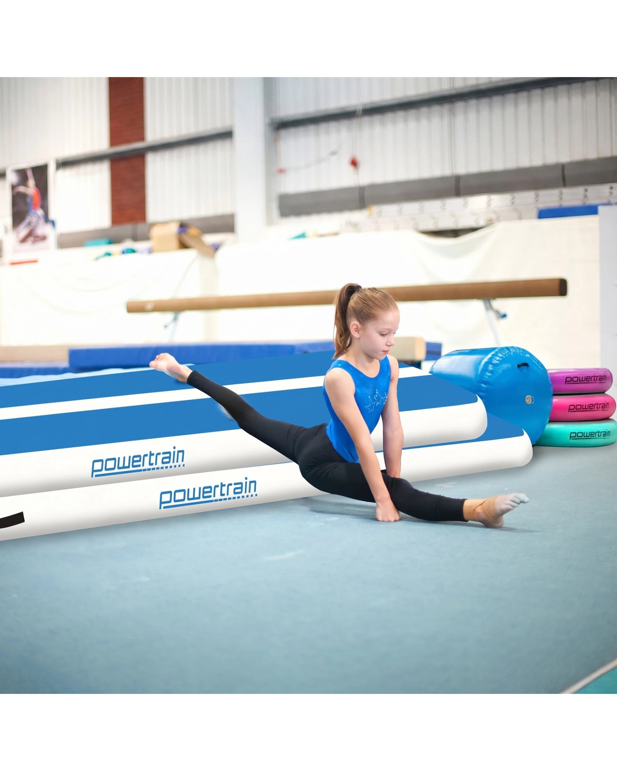 4 Powertrain Sports 4m x 2m Air Track Inflatable Gymnastics Mat 20cm - Blue, 4 of 7