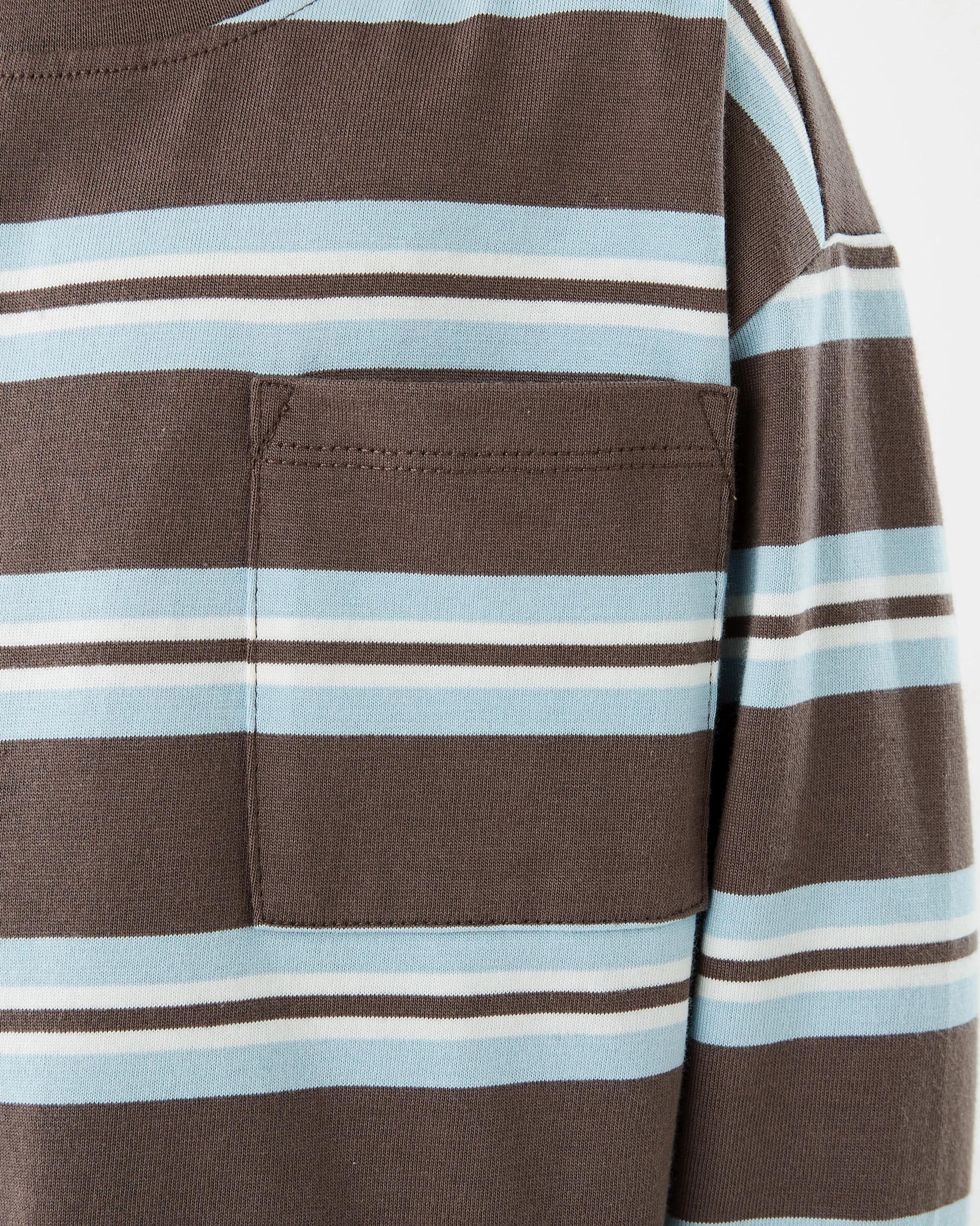 5 Long Sleeve Stripe T-shirt with Pocket Brn Stripe, 5 of 8