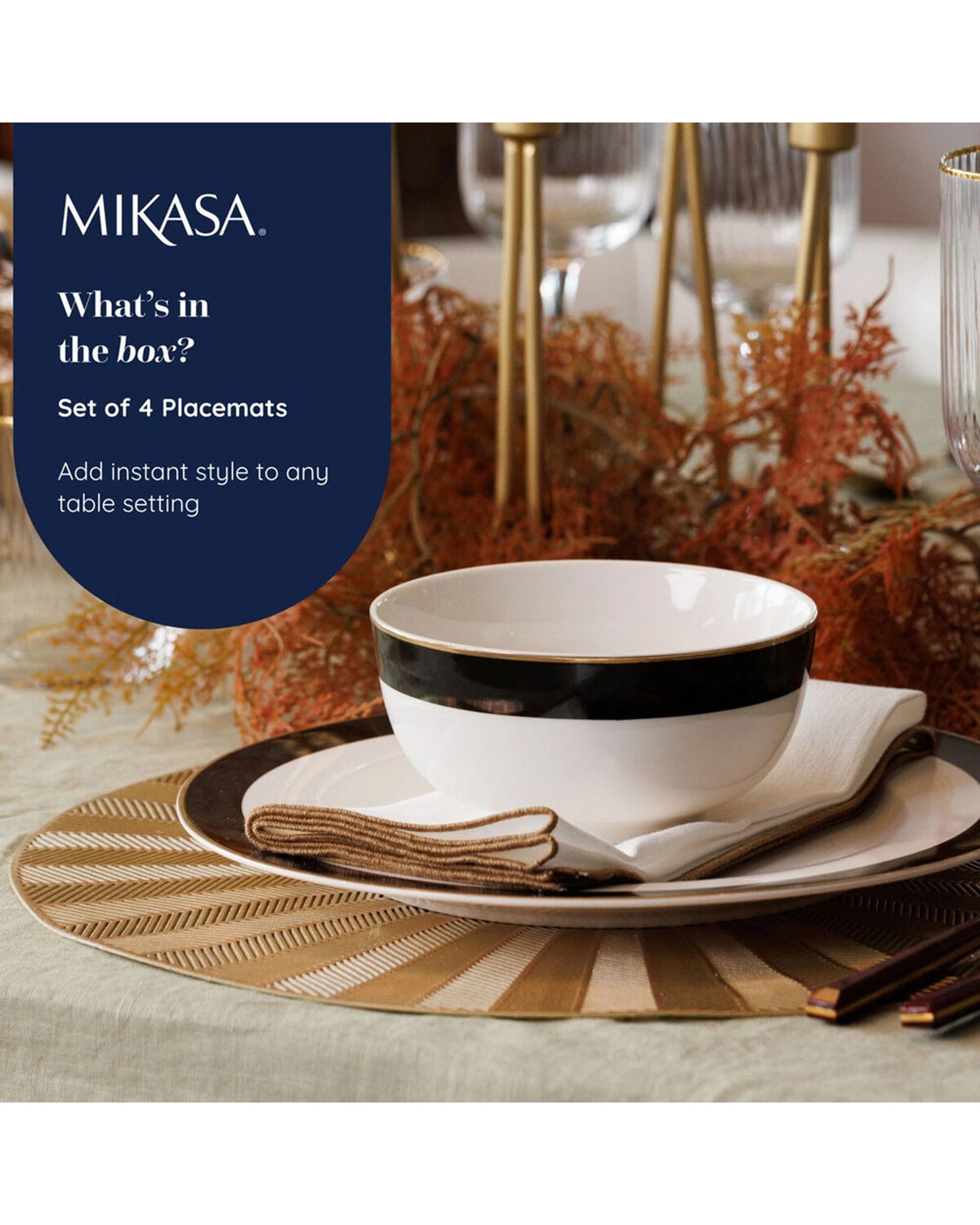 7 Mikasa 4pc Round PU Kitchen Table Placemat Set - Gold, 7 of 7