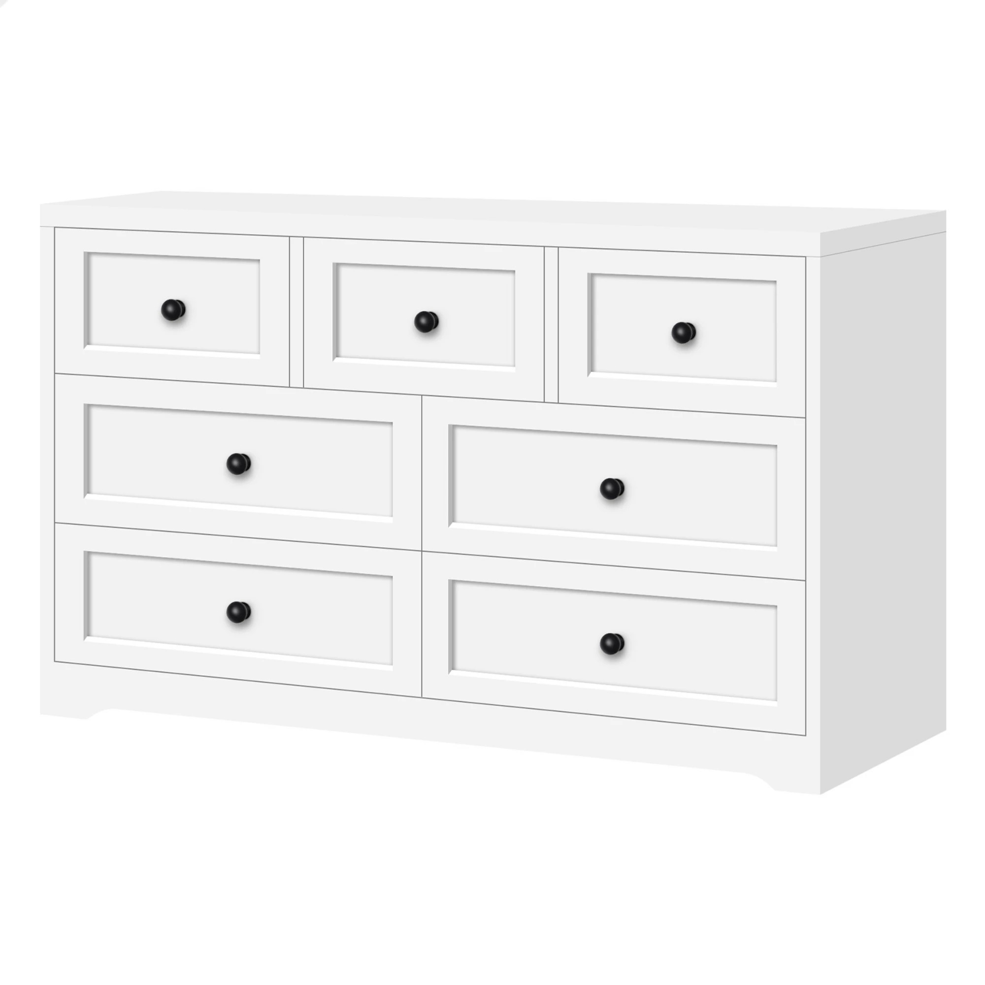 1 Alfordson 7 Chest of Drawers Hamptons Storage Cabinet Dresser Tallboy - White, 1 of 8