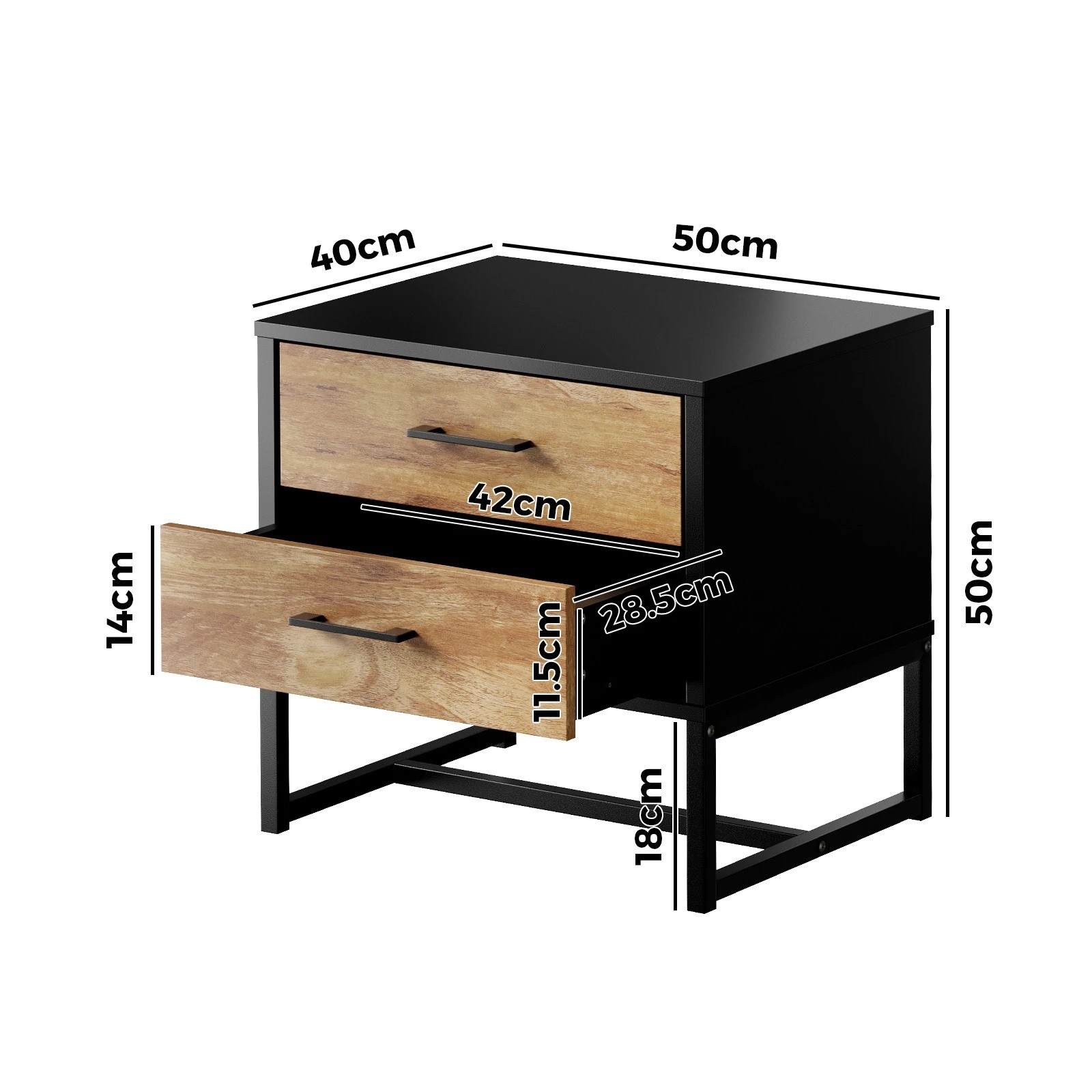2 Oikiture 2x Bedside Table 2 Drawers Side Tables Storage Nightstand Metal - Multi, 2 of 9