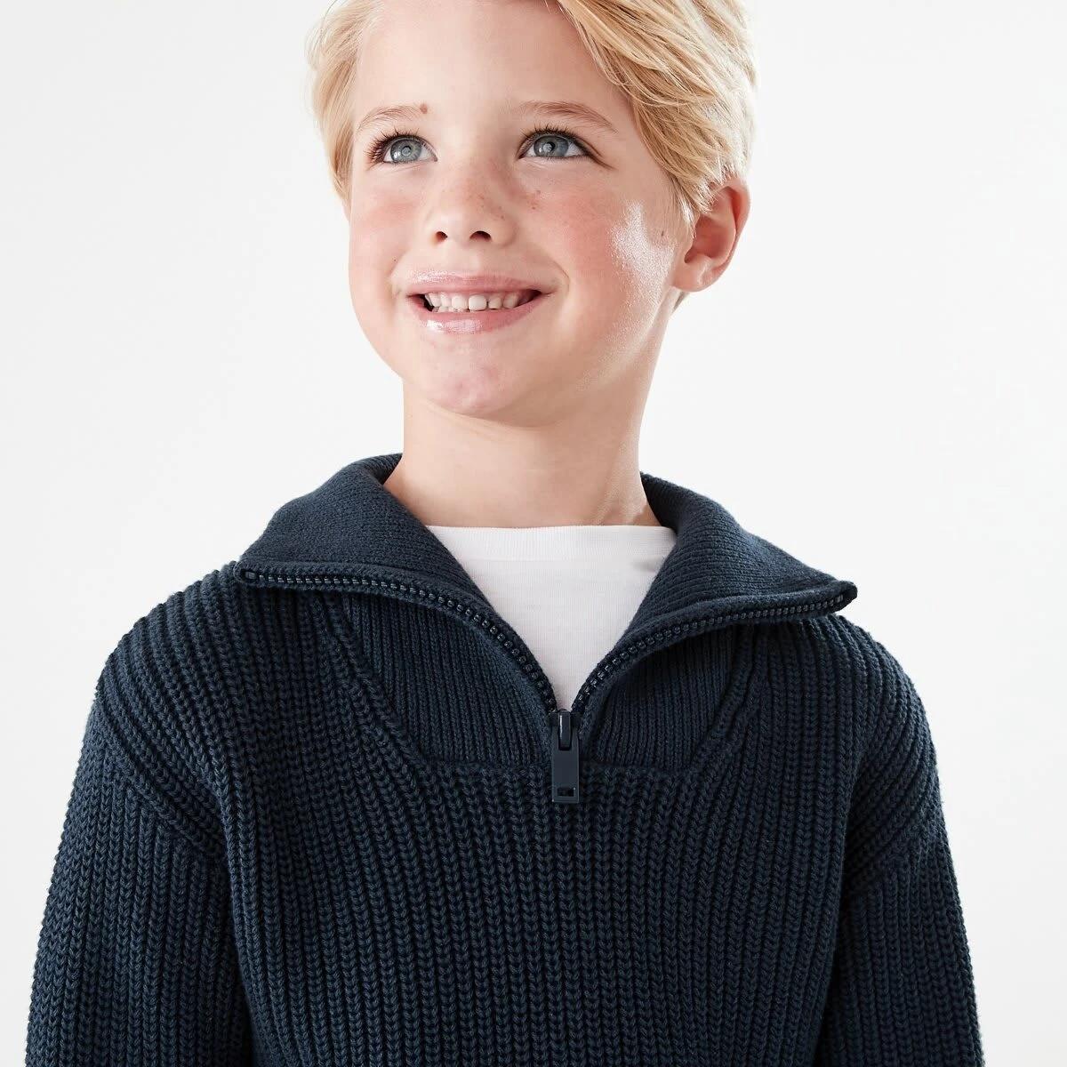 3 Funnel Neck Knit Top Dress Navy, 3 of 8