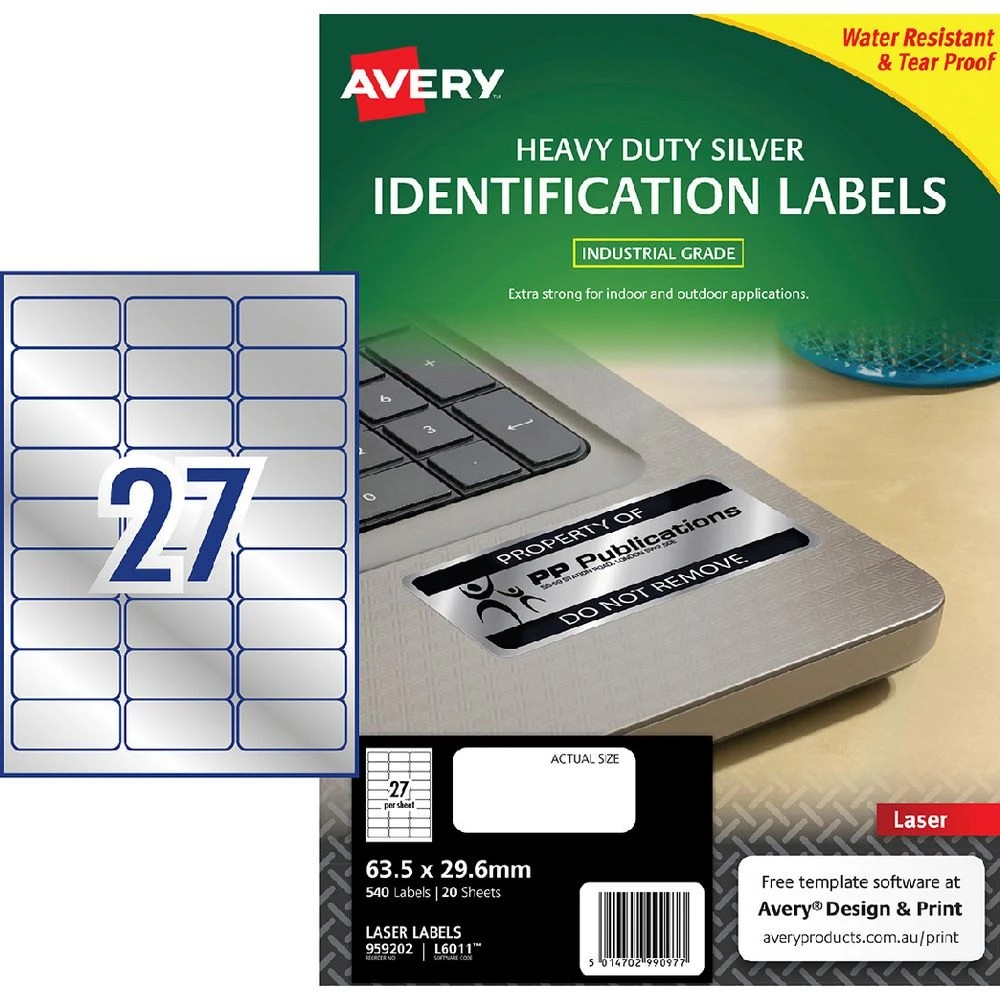 1 Avery 27UP Heavy Duty Laser Labels Silver 20 Sheets, 1 of 4