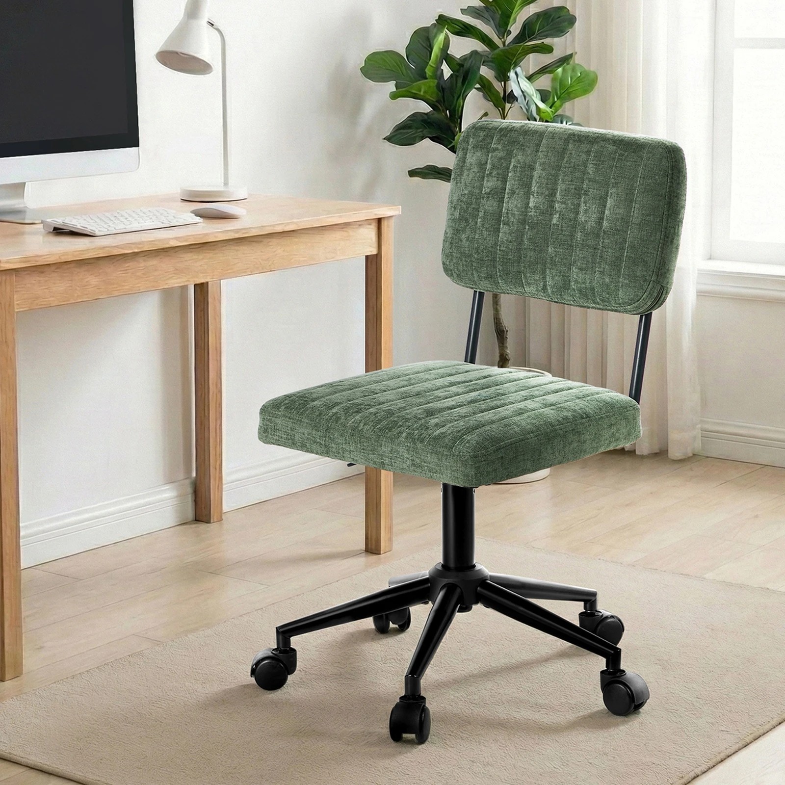 4 Oikiture Mid Back Armless Office Chair Swivel Computer Seat Polyester - Green, 4 of 7