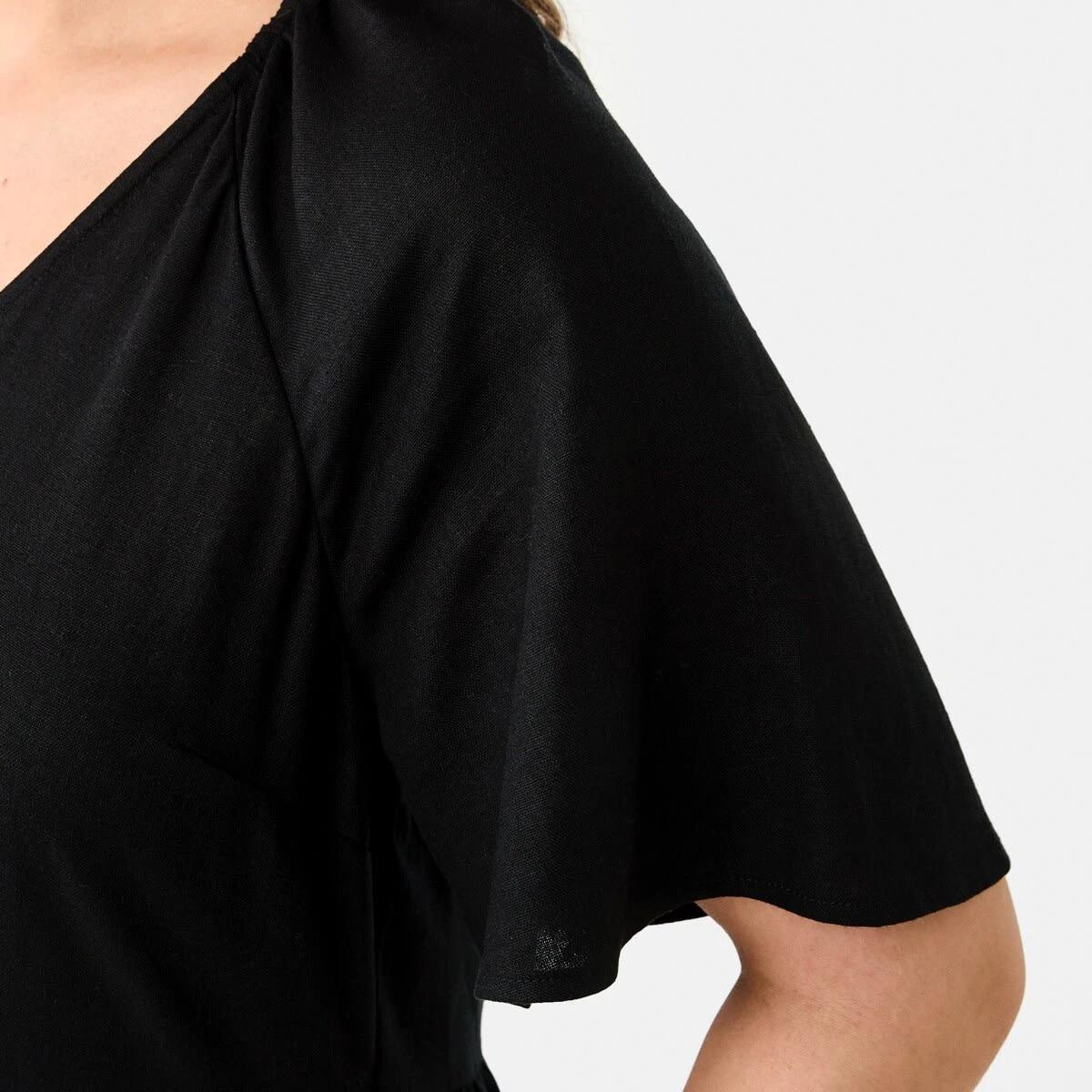 7 Short Sleeve Linen Blend Tiered Mini Dress BLACK, 7 of 9
