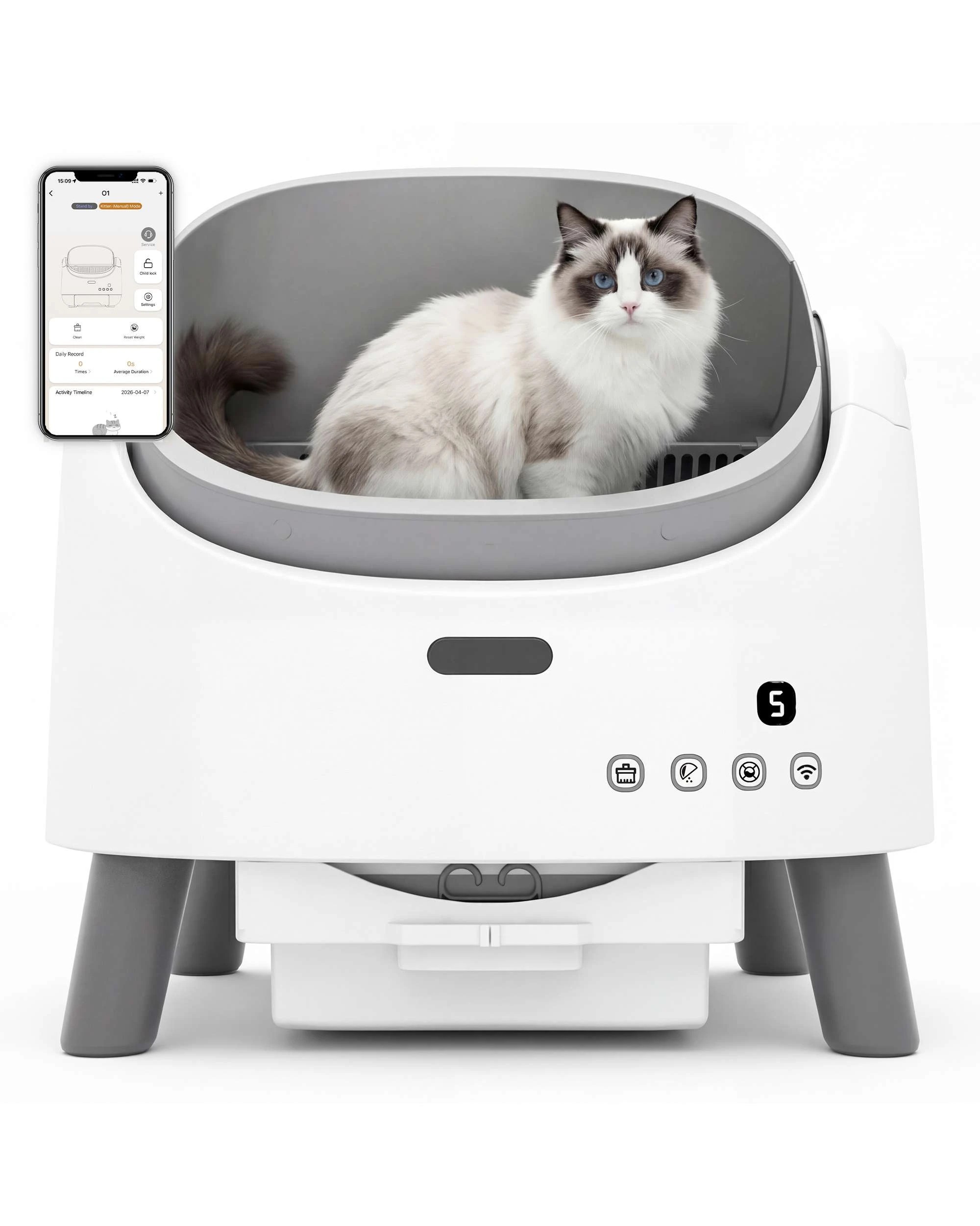 1 Advwin Self Cleaning Cat Litter Box with Litter Mat APP Remote Control, 1 of 8