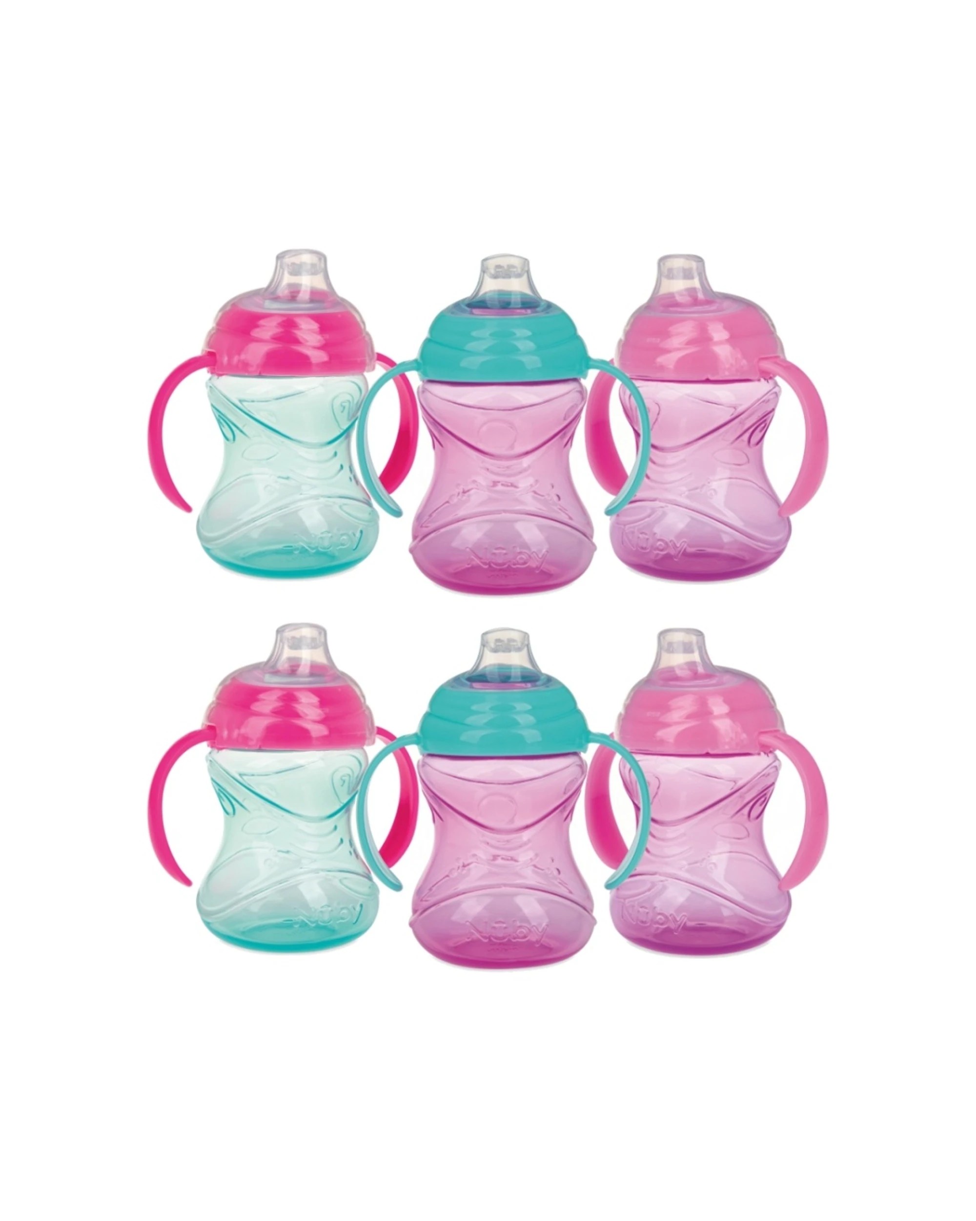 1 Nuby 2x 3pc Clik-It 2 Handle Cup No-Spill Spout Kids Bottle 300ml - Multi, 1 of 2