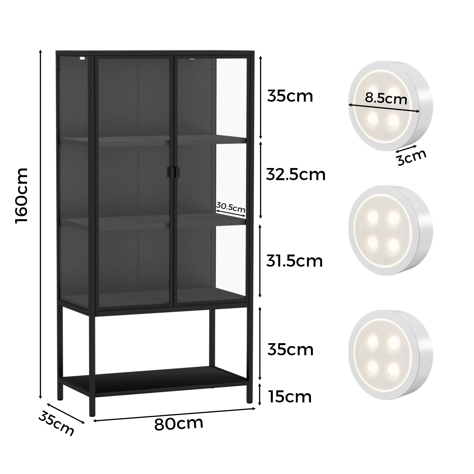 3 Stacked Tempered Glass Display Cabinet Clear Bookcase Steel Frame With RGB Light, 3 of 9
