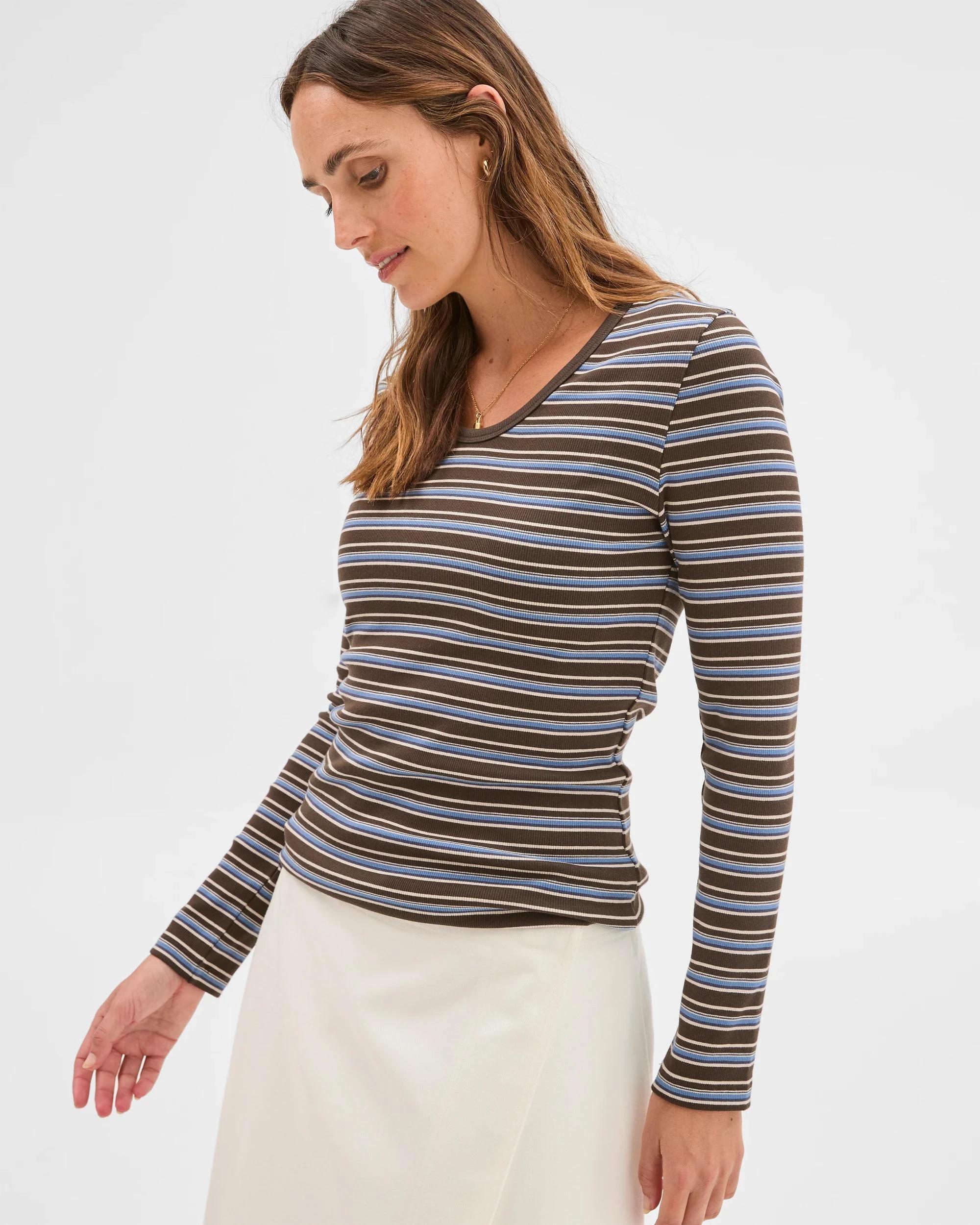 2 Target Woman Australian Cotton Long Sleeve Scoop Neck Rib T-Shirt STRIPE, 2 of 5