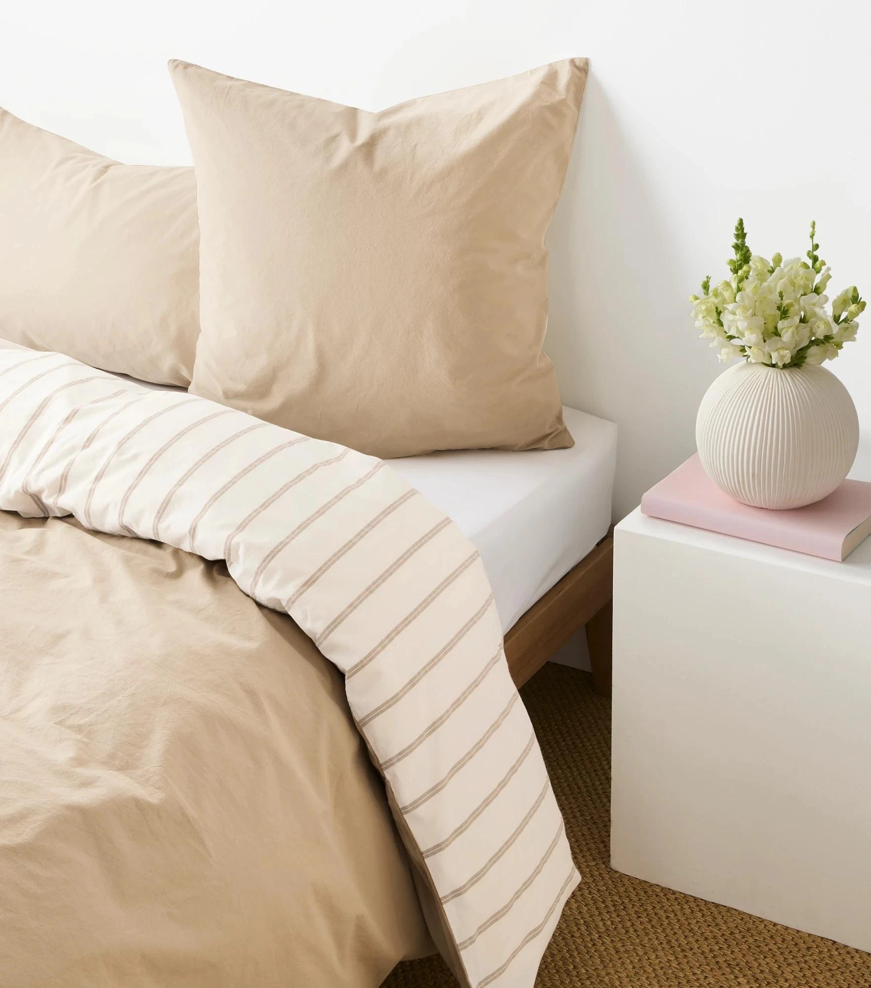 1 Arlo Stonewash Stripe European Pillowcase - Queen Bed - Natural, 1 of 4