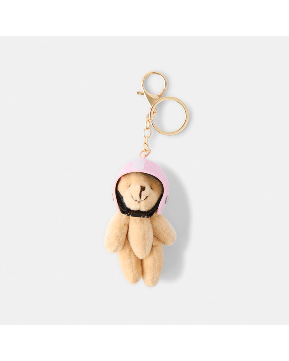 Helmet Bear Charm Keyring - Gold Tone