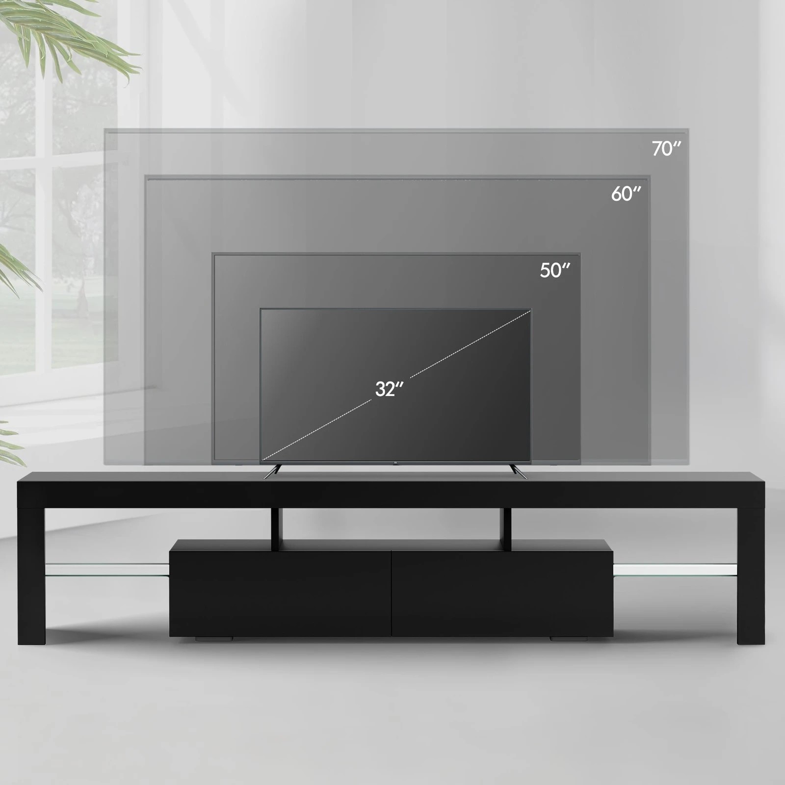 9 Alfordson Entertainment Unit 180cm TV Stand LED Light Storage Gloss - Black, 9 of 10