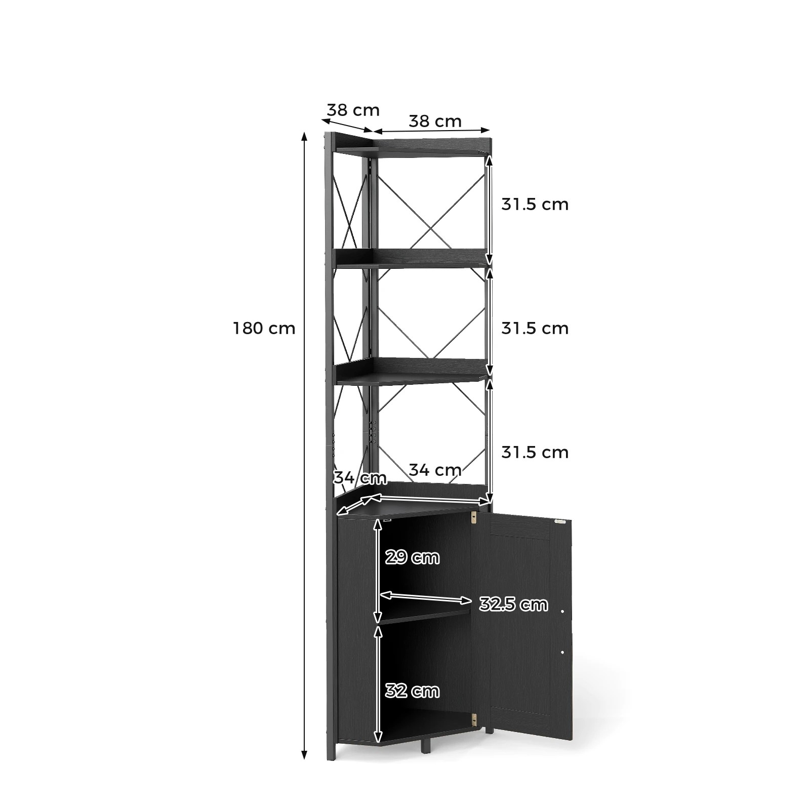 4 Costway Corner Shelf Bookshelf 180cm Tall Storage Cabinet Open Display Rack - Black, 4 of 4