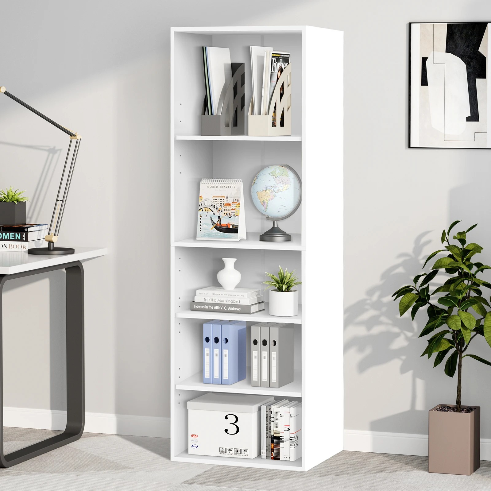 8 Alfordson Office Storage Cabinet 5 Shelves Bookcase Tallboy Bedroom - White, 8 of 9