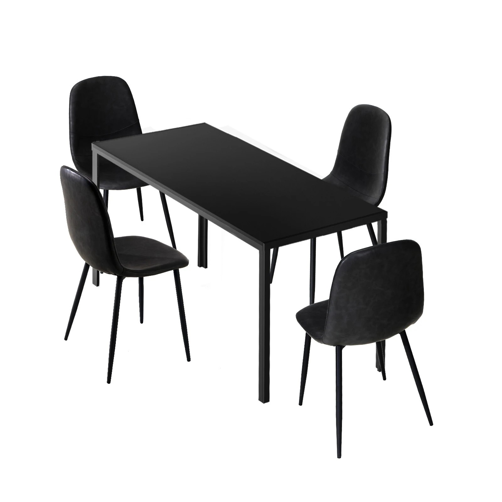 1 Oikiture 1.2m Rectangular Dining Table and Chairs 4-Seater Kitchen Furniture Set - Black, 1 of 9