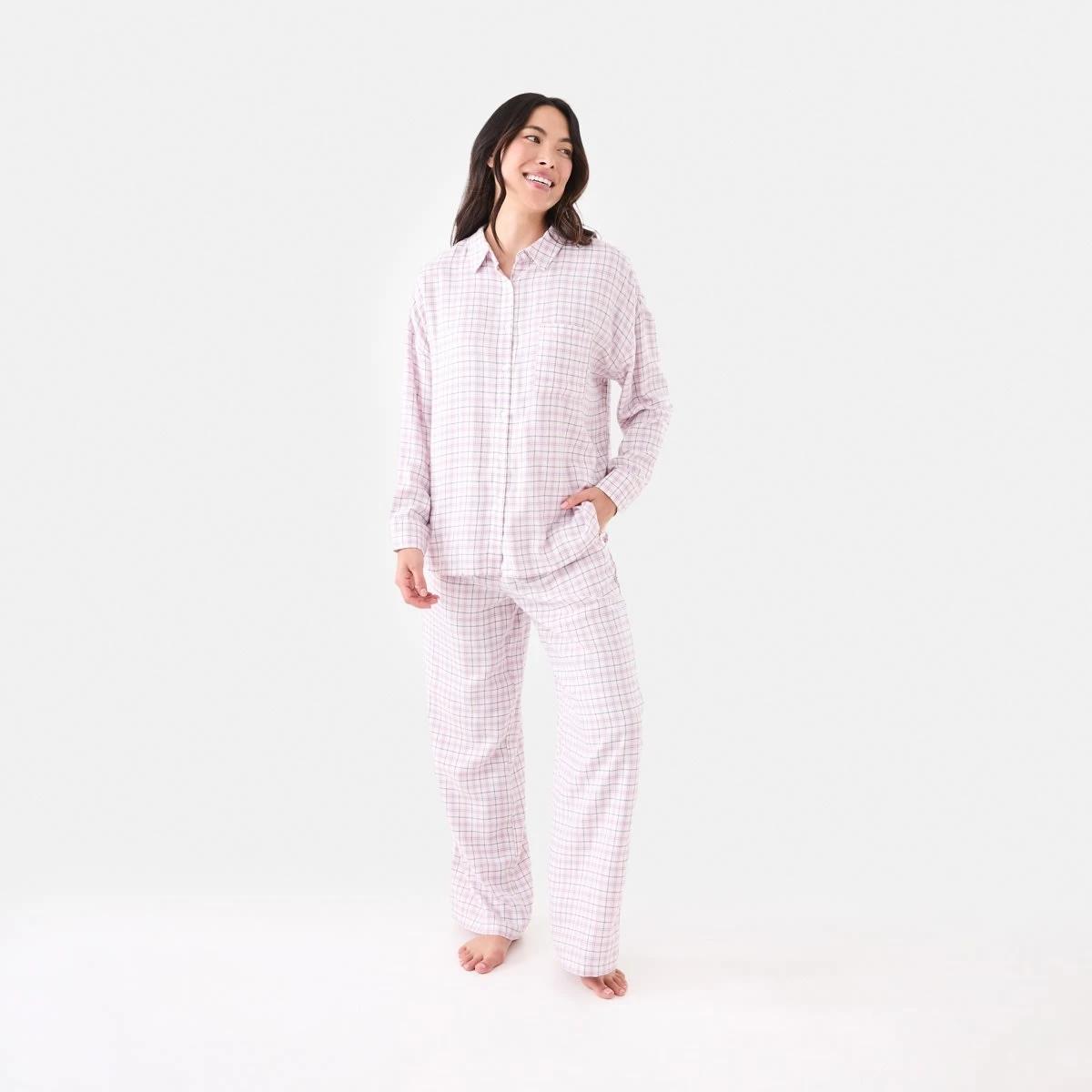 1 Relaxed Boyfriend Flannel Pyjama Set Pnk Wt Chk, 1 of 7