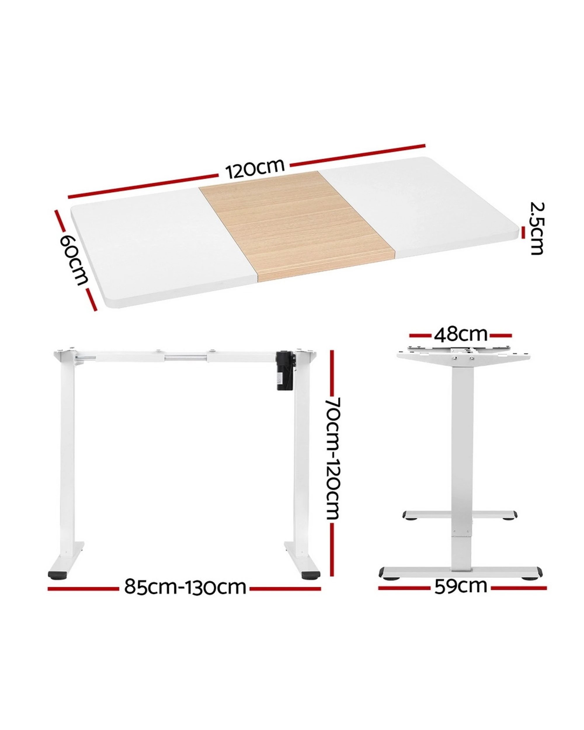 2 Artiss Standing Desk Motorised Sit Stand Desks 120cm
 - White, 2 of 3