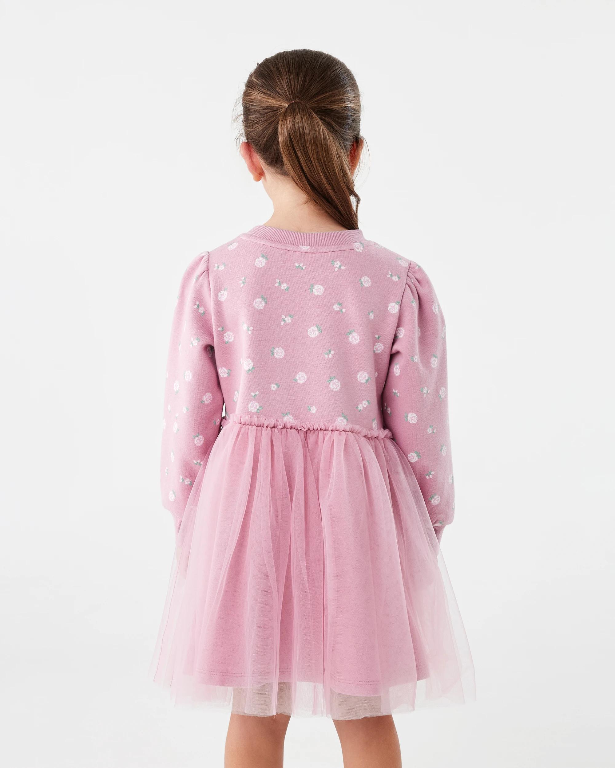 2 Long Sleeve Fleece Tutu Dress Pink Rose, 2 of 8