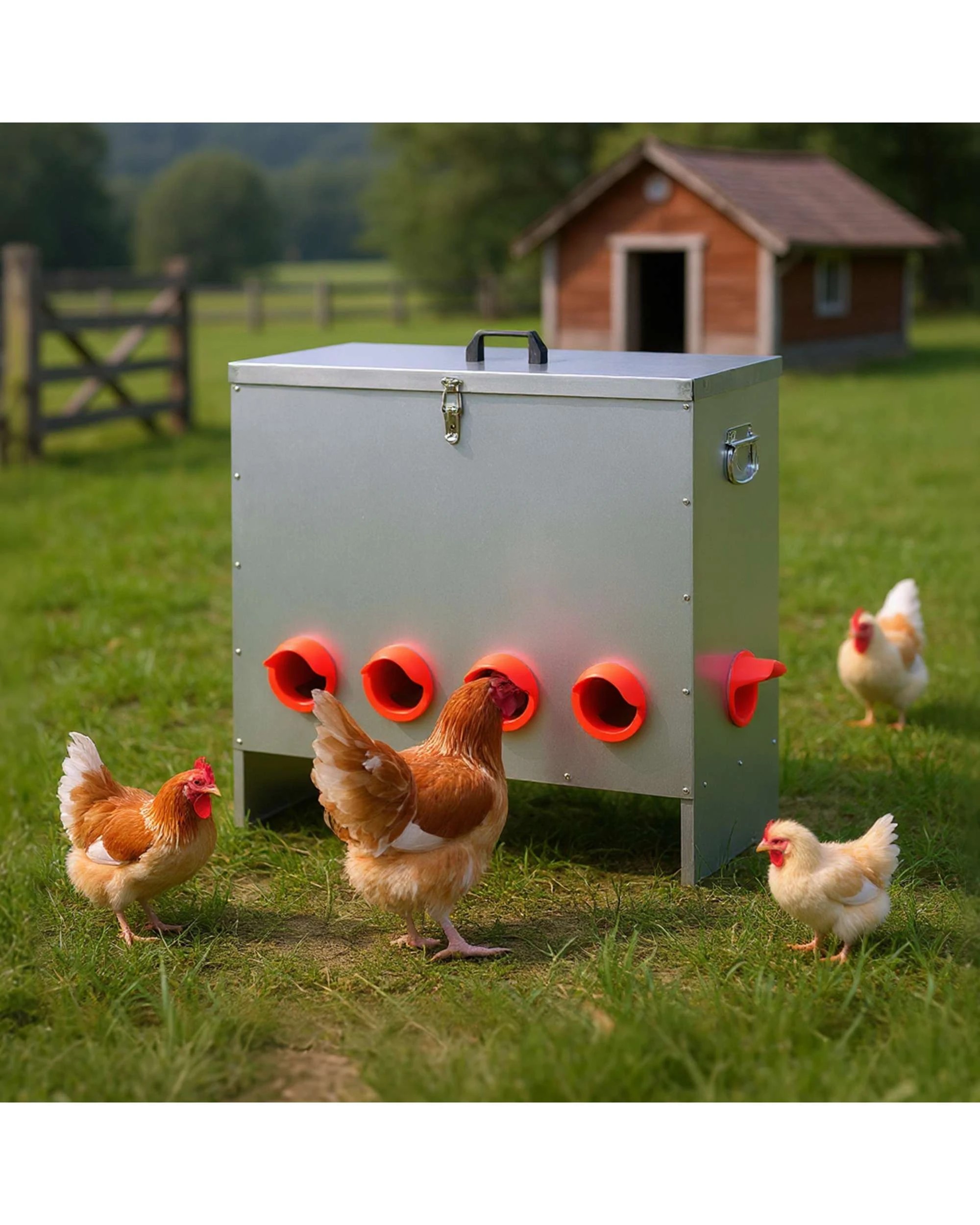 2 Advwin Automatic Chicken Feeder 85LB Poultry Feeder 10-Ports, 2 of 8