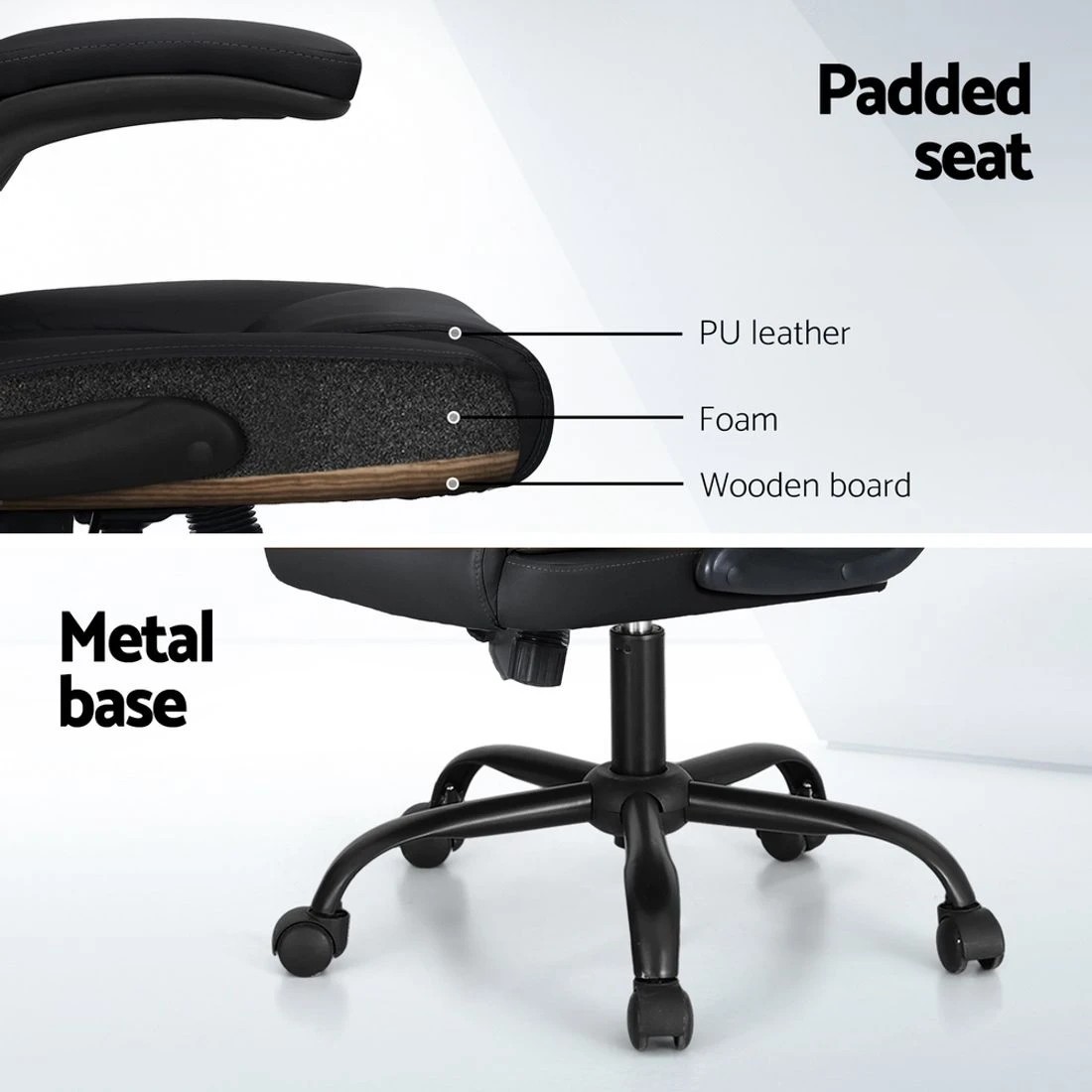 6 Artiss 2 Point Massage Office Chair Leather Mid Back - Black, 6 of 6