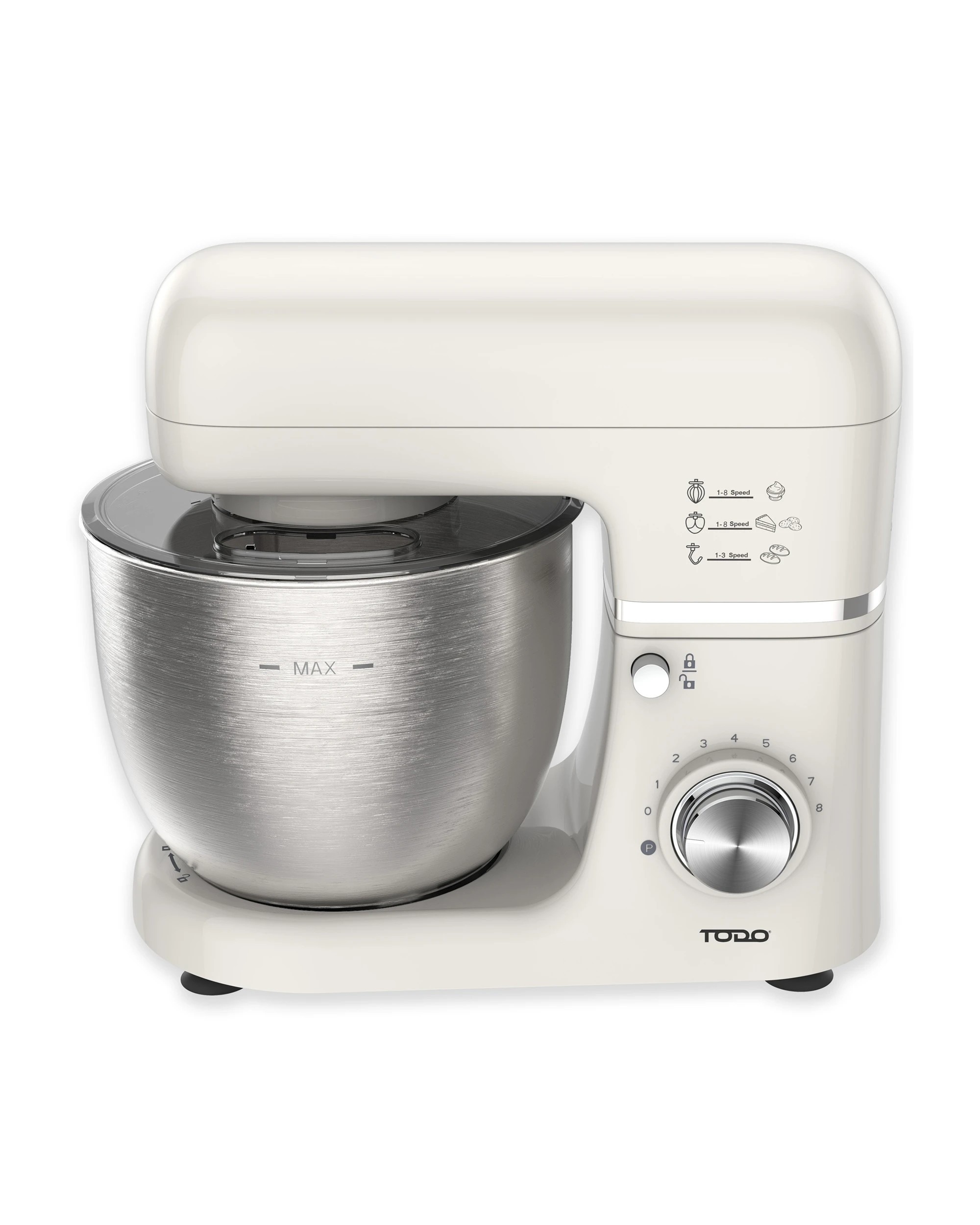 1 TODO 1300W Electric Stand Mixer 5L Stainless Steel Bowl 8 Speed Plus Pulse Control
 - Cream, 1 of 6