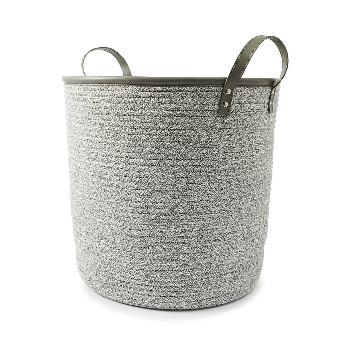 4 Cotton Rope Basket with Faux Leather Handles - Grey, 4 of 6