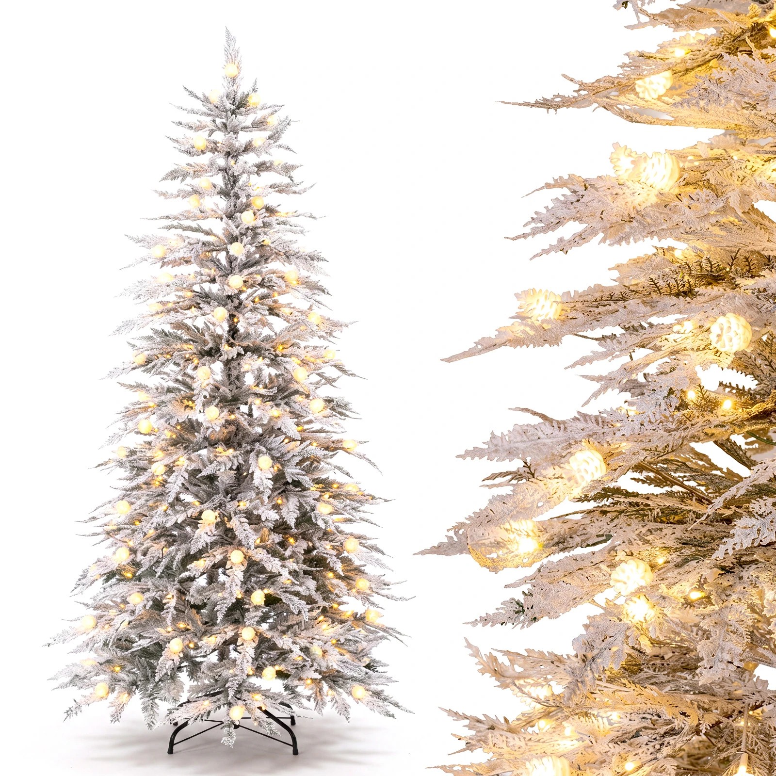 8 Costway 1.8M PE Artificial Christmas Tree w/72 Pine Cones Pre-Lit Cypress Xmas Tree 8-Mode, 8 of 8