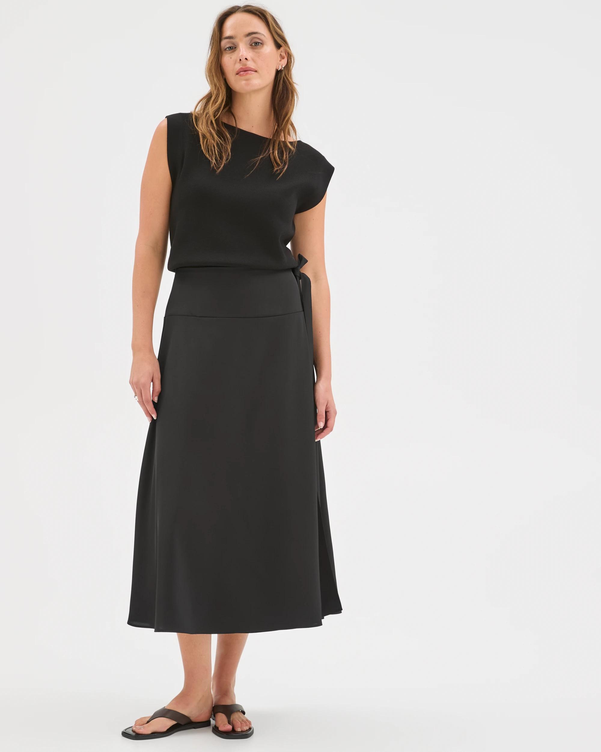 1 Preview Asymmetrical Wrap Midi Skirt BLACK, 1 of 6