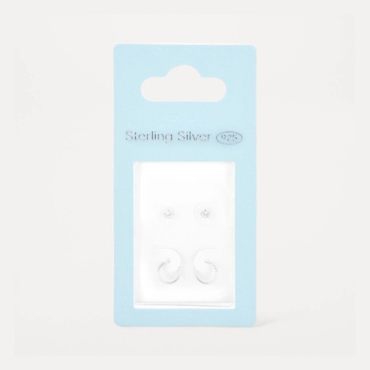 4 2 Pack Sterling Silver Stud and Hoop Earrings Silver, 4 of 5