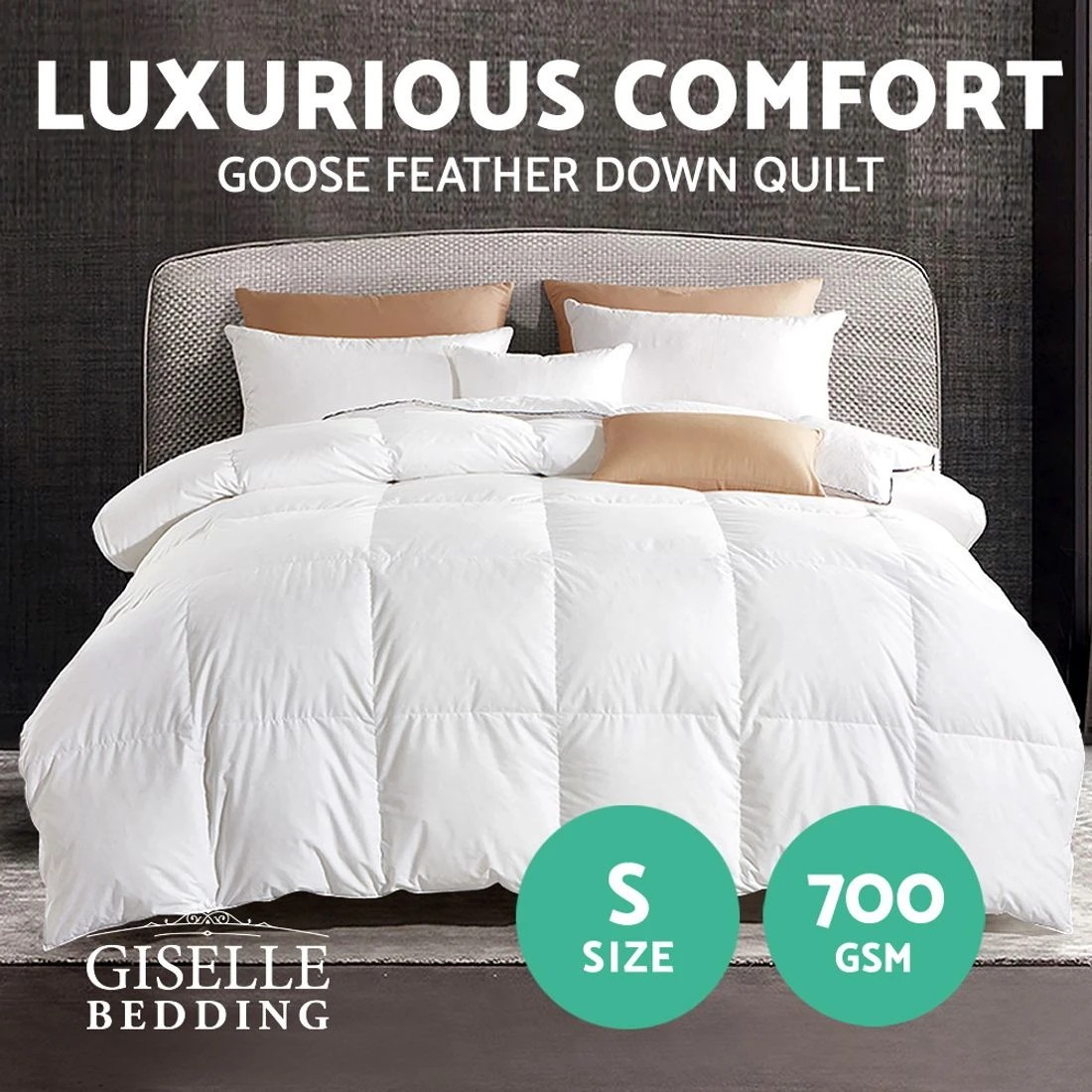 3 Giselle Bedding 700GSM Goose Down Feather Quilt Single - Single Bed - White, 3 of 8