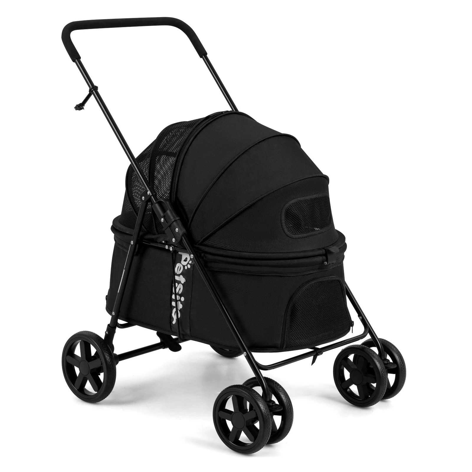 6 Costway Foldable Pet Stroller Portable Pet Travel Cart w/Double-Sided Canopy - Black, 6 of 6