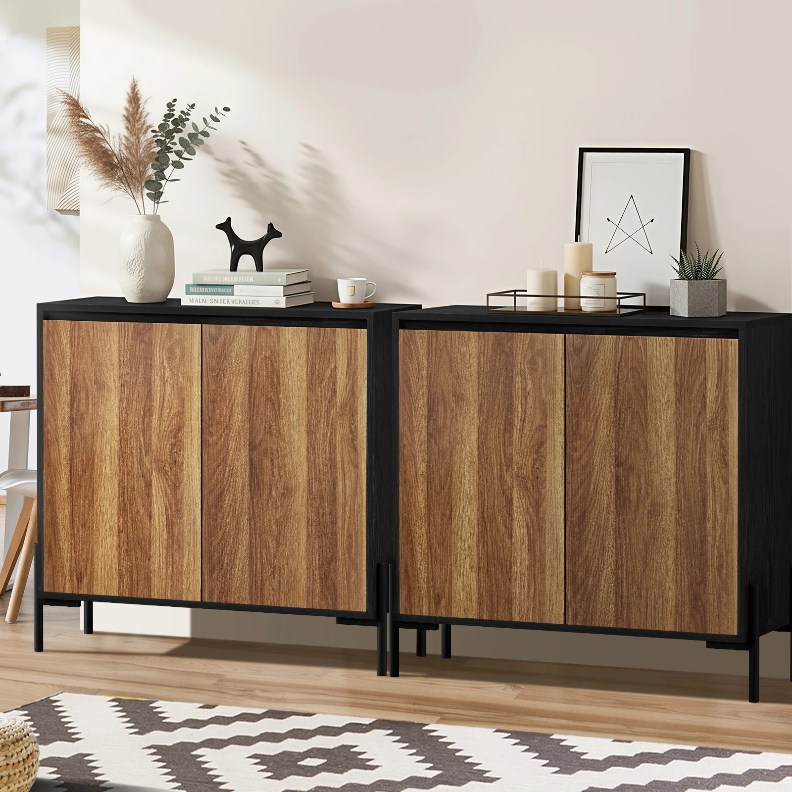 3 Oikiture 2x Buffet Sideboard 2 Doors - Natural, 3 of 9