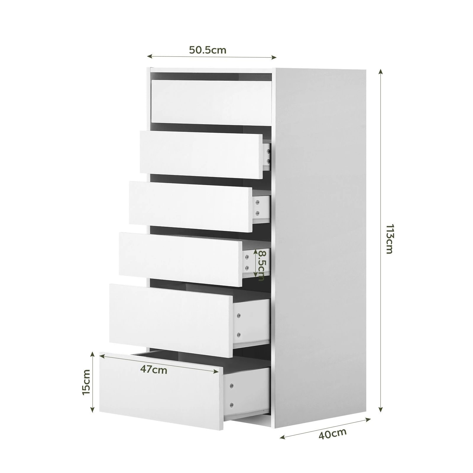 3 Ausway Modern 6-Drawer Tallboy, Slim Vertical Storage Unit 113cm Tall, 3 of 7