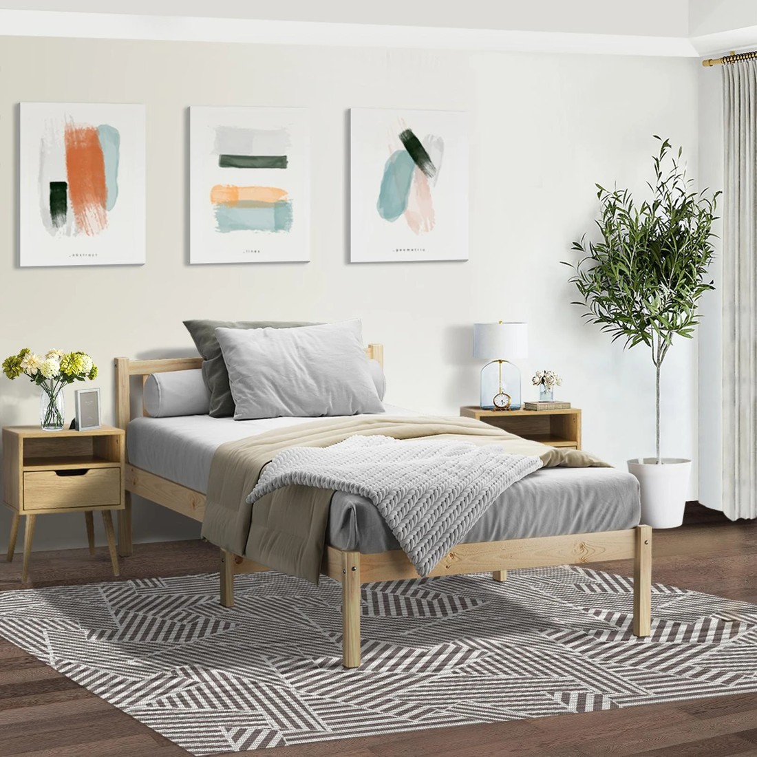 3 Oikiture Bed Frame King Single Size Wood Timber Base Platform Headboard
 - Natural, 3 of 10