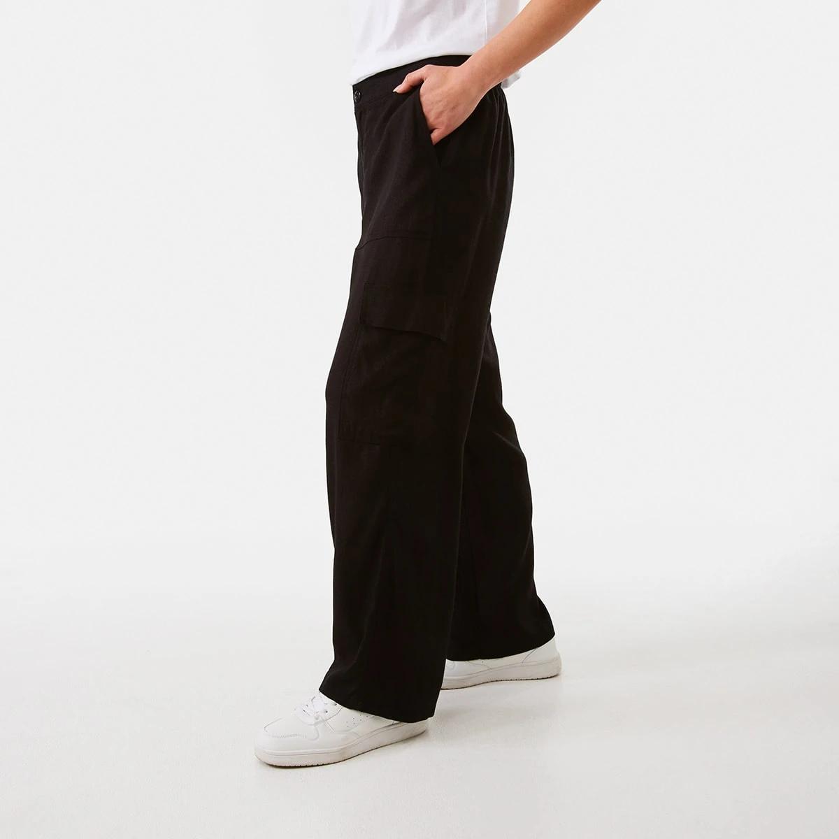 2 Linen Blend Cargo Pants Black, 2 of 6