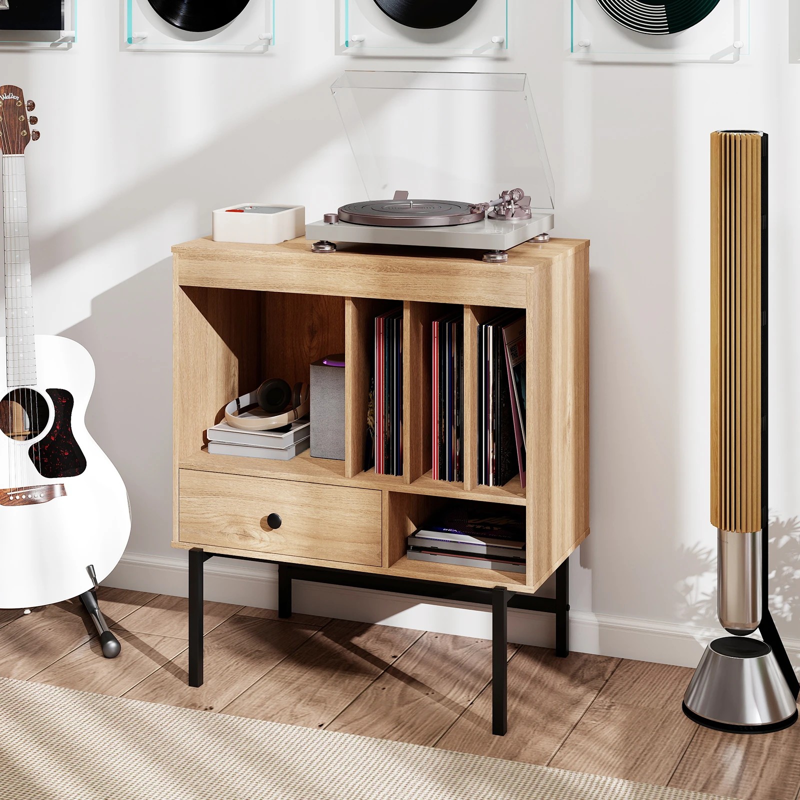 4 Costway Record Player Stand Vinyl Storage Cabinet w/Album Holders Turntable Stand - Black, 4 of 8