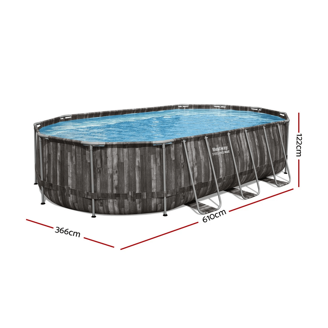 2 Bestway Swimming Pool Steel Frame Pool Set 6.1x3.66m w/ Filter Pump Ladder Cover - Grey, 2 of 2