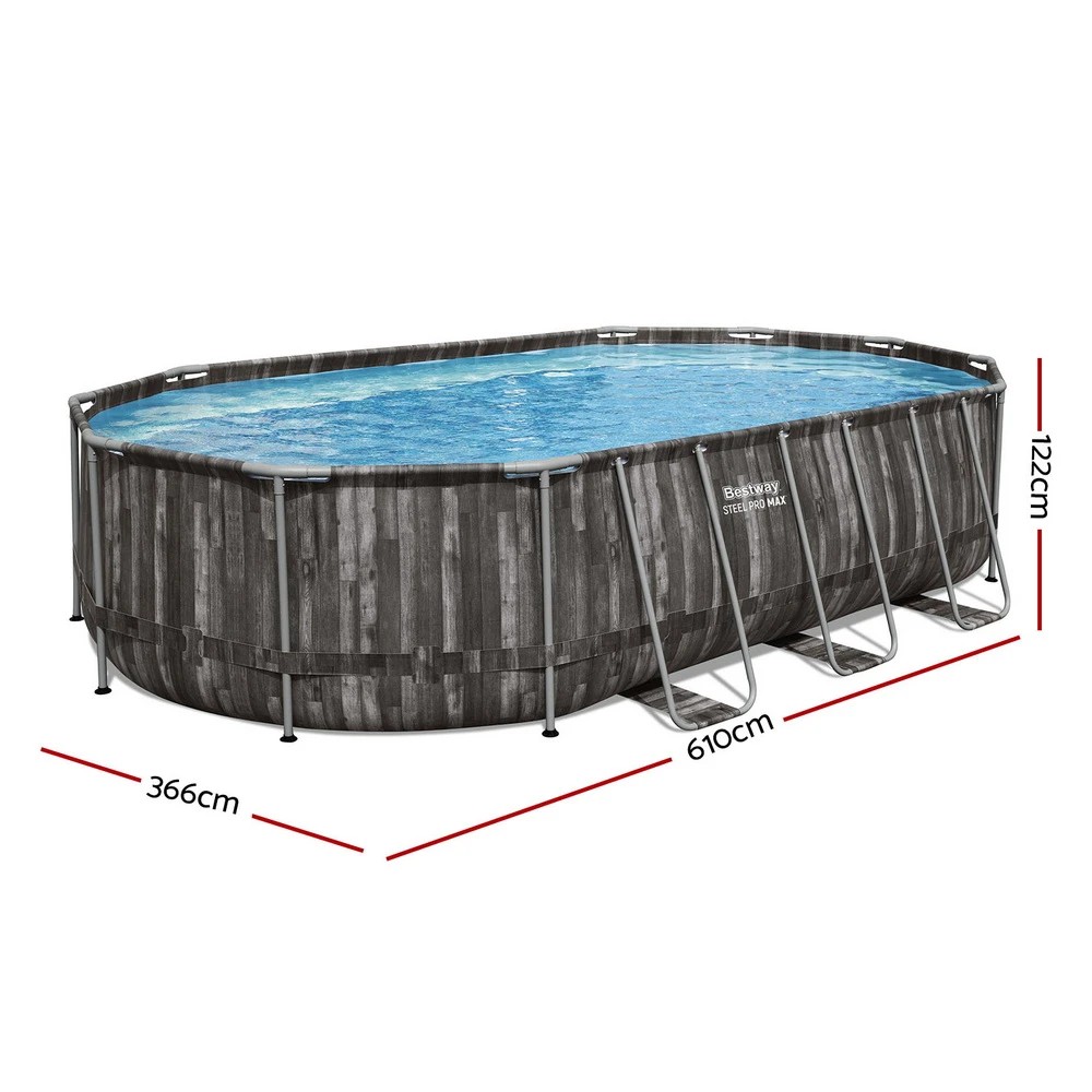 2 Bestway Swimming Pool Steel Frame Pool Set 6.1x3.66m w/ Filter Pump Ladder Cover - Grey, 2 of 6