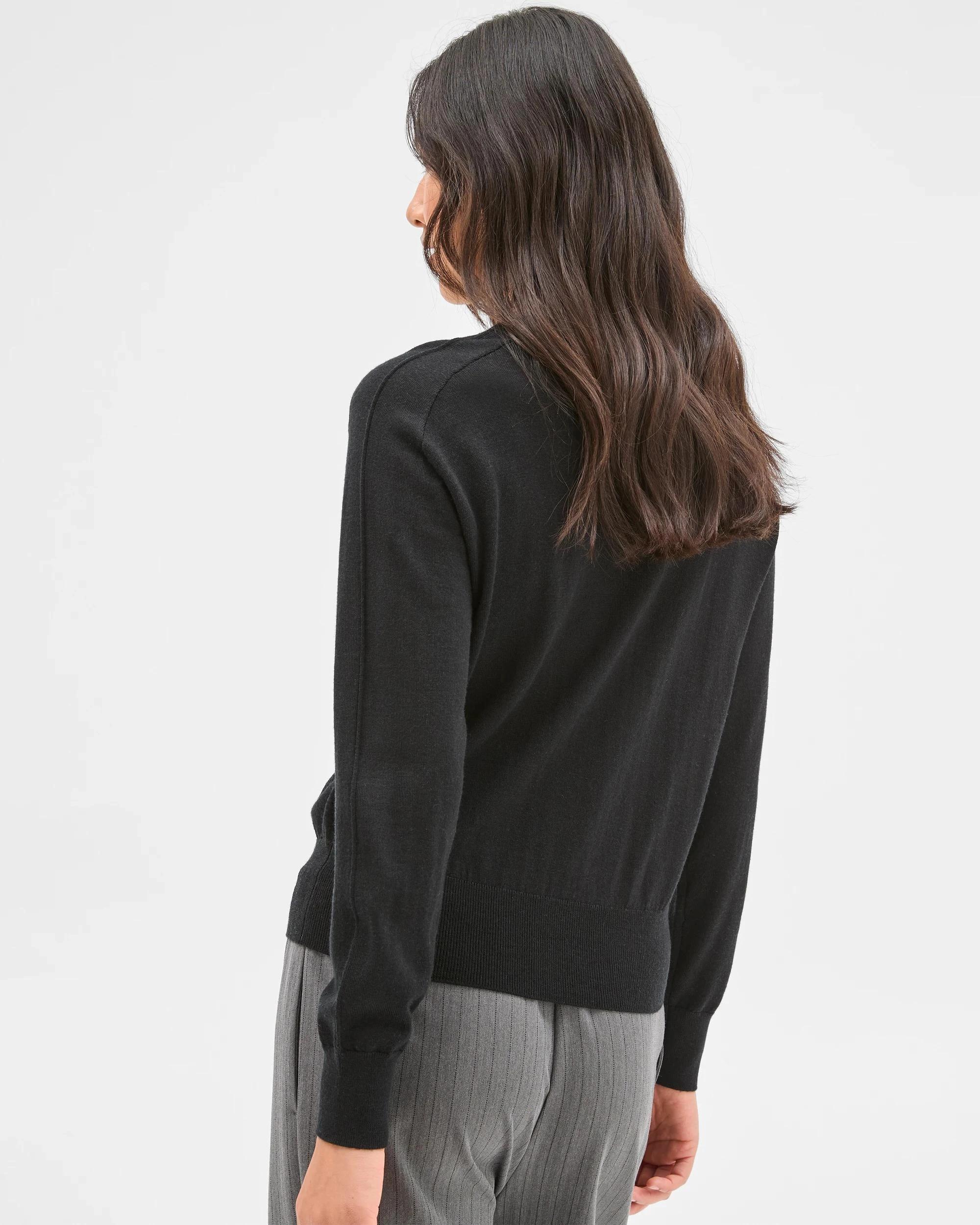 6 Preview Australian Merino Wool Long Sleeve V-Neck Knit Top BLACK, 6 of 6