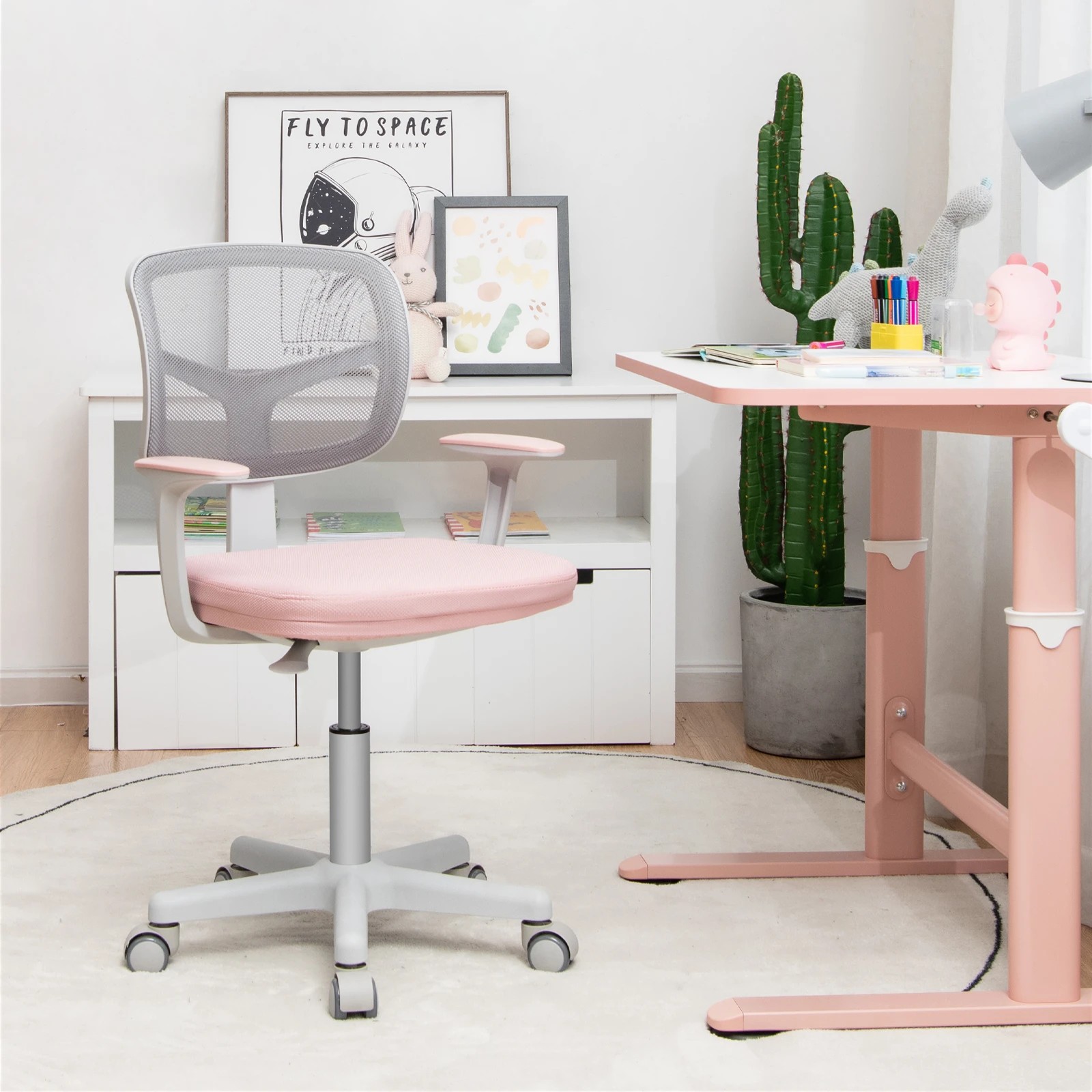 4 Costway Teen Study Desk Chair 360° Swivel Mesh Chair - Pink, 4 of 5