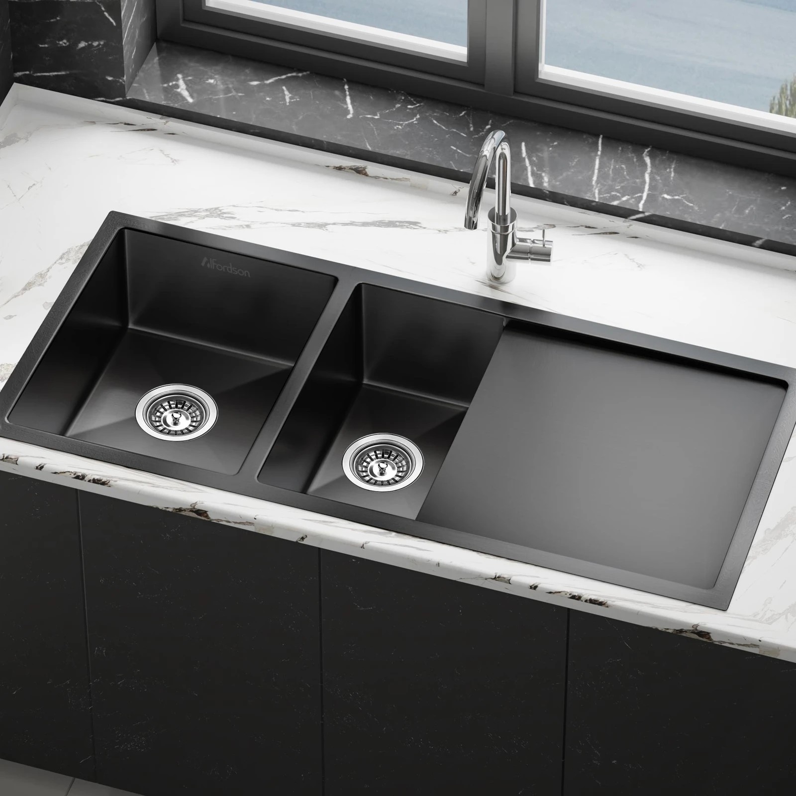 4 100X45CM Alfordson Kitchen Sink Stainless Steel - Black, 4 of 10